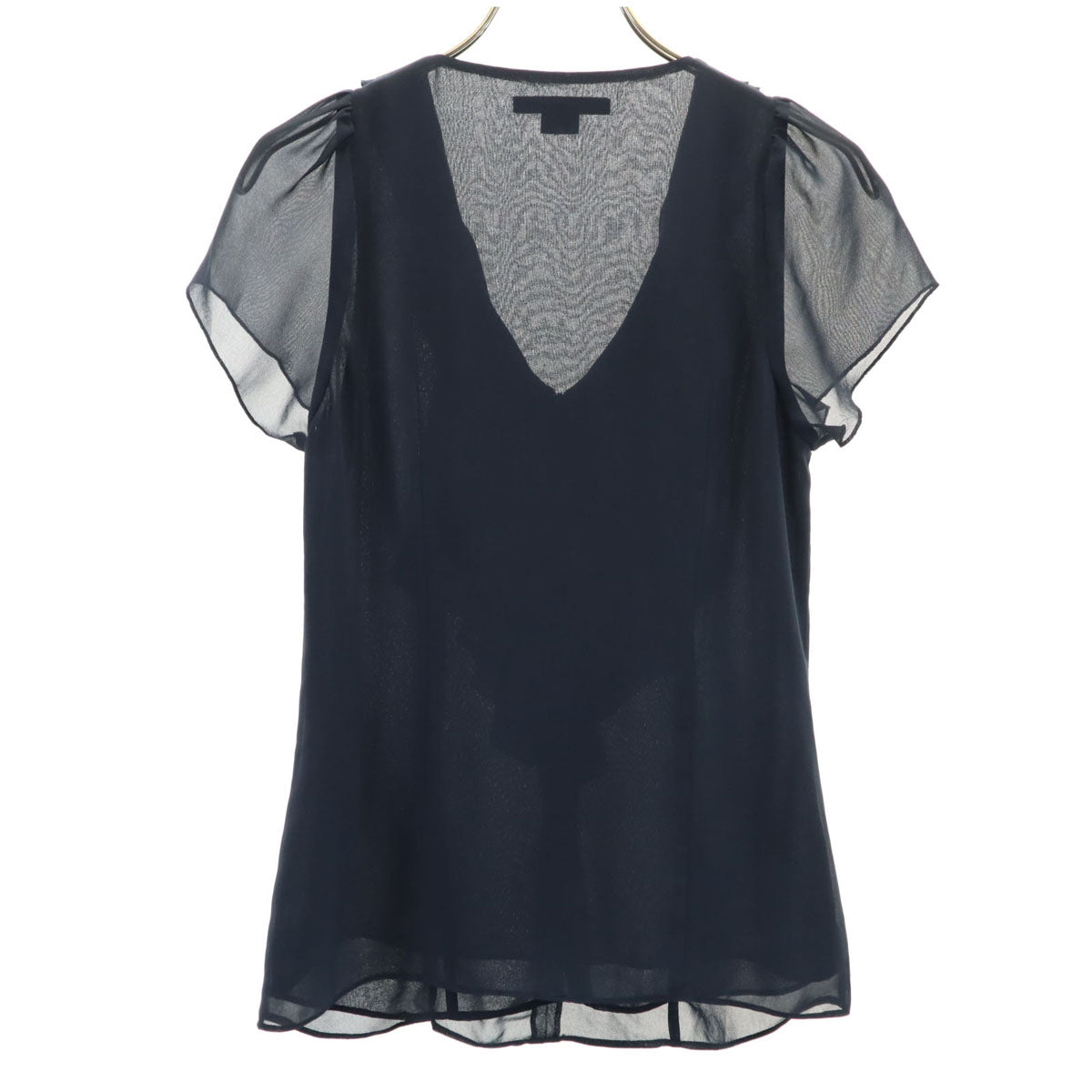 ARMANI EXCHANGE アルマーニエクスチェンジ フレンチスリーブ シアー ブラウス XS ネイビー レディース