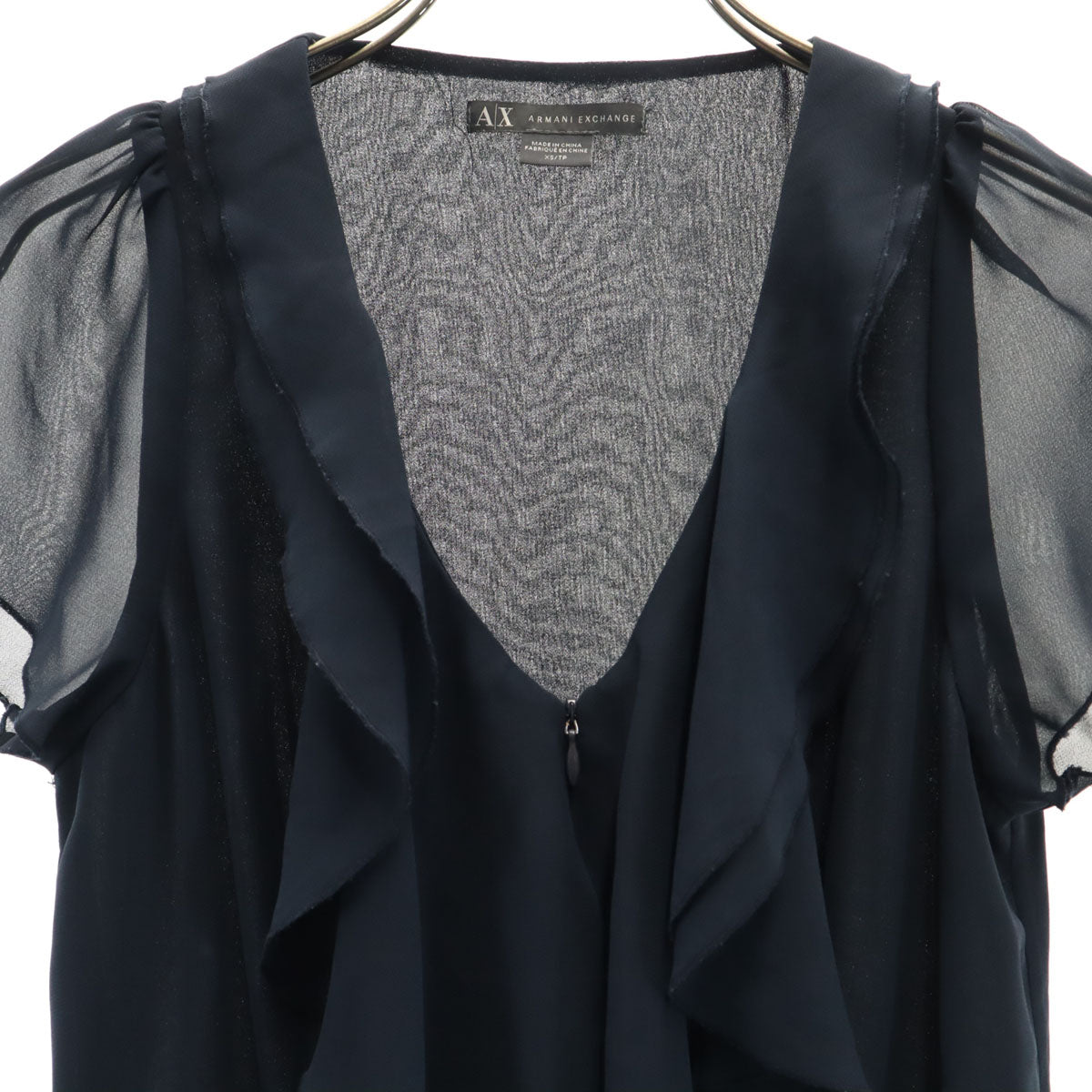 ARMANI EXCHANGE アルマーニエクスチェンジ フレンチスリーブ シアー ブラウス XS ネイビー レディース