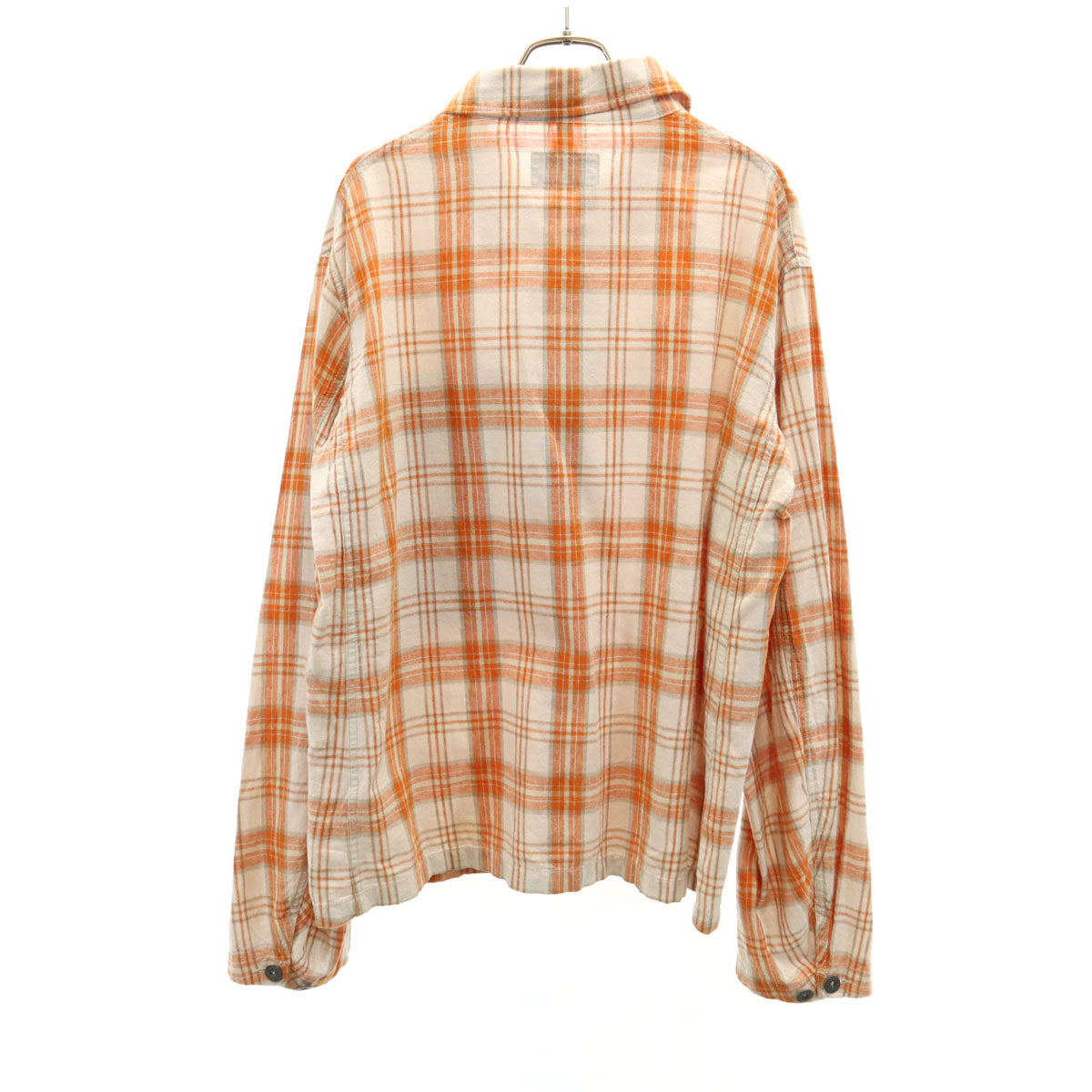 LYBRO NIGEL CABOURN ライブロ ナイジェルケーボン リネンブレンド チェック柄 長袖 ワークシャツ 46 オレンジ プルオーバー メンズ