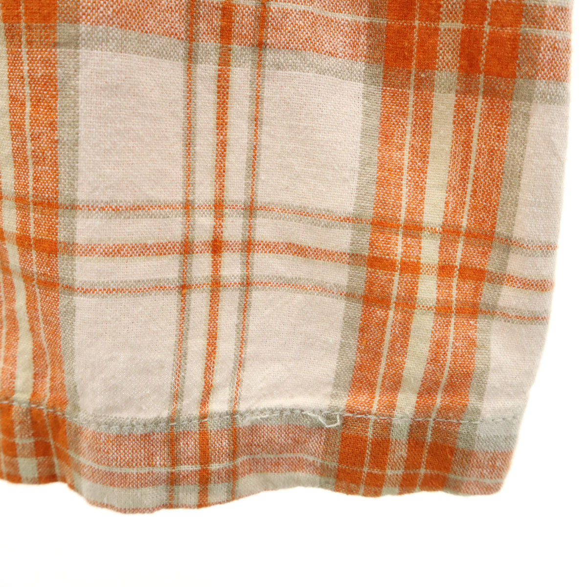 LYBRO NIGEL CABOURN ライブロ ナイジェルケーボン リネンブレンド チェック柄 長袖 ワークシャツ 46 オレンジ プルオーバー メンズ