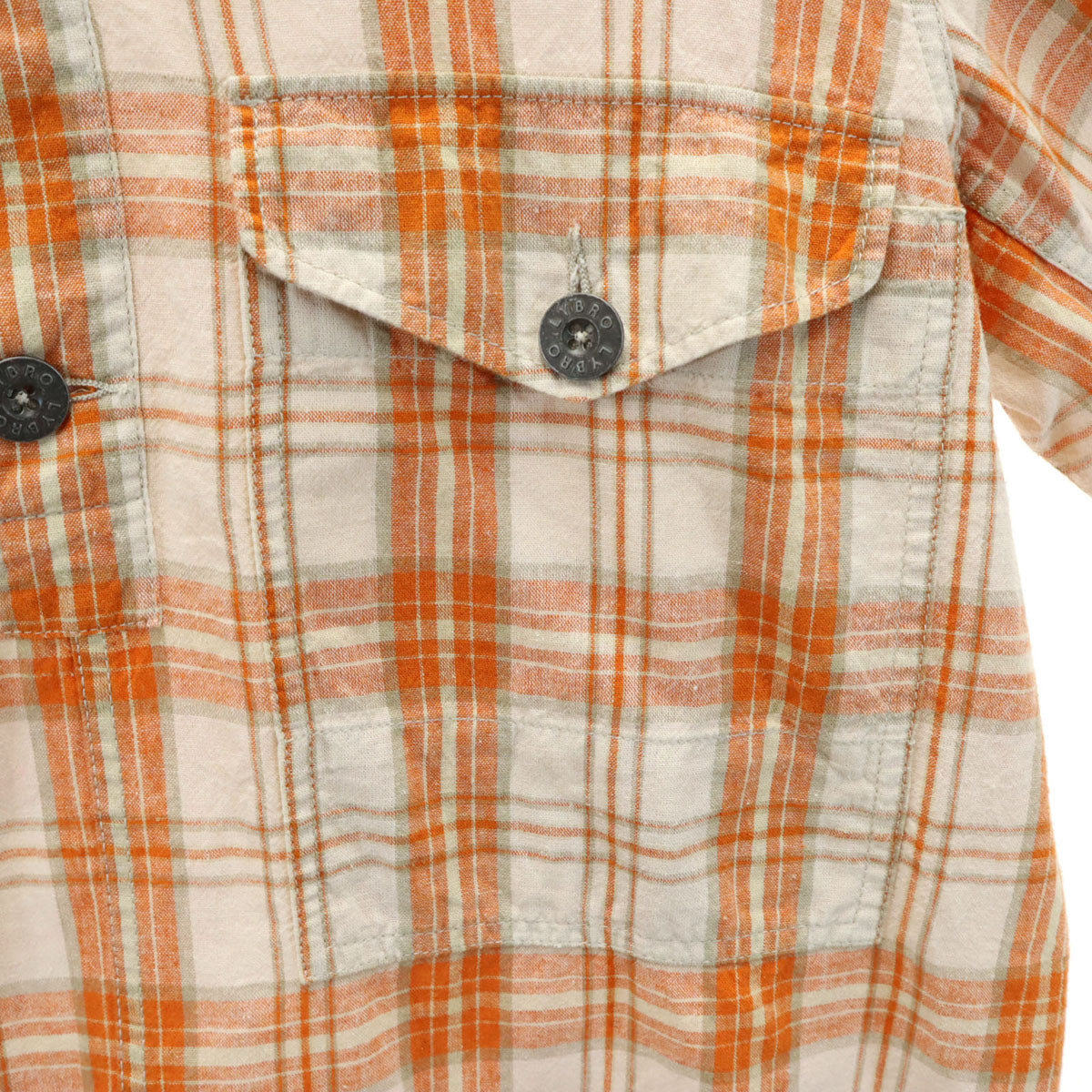 LYBRO NIGEL CABOURN ライブロ ナイジェルケーボン リネンブレンド チェック柄 長袖 ワークシャツ 46 オレンジ プルオーバー メンズ