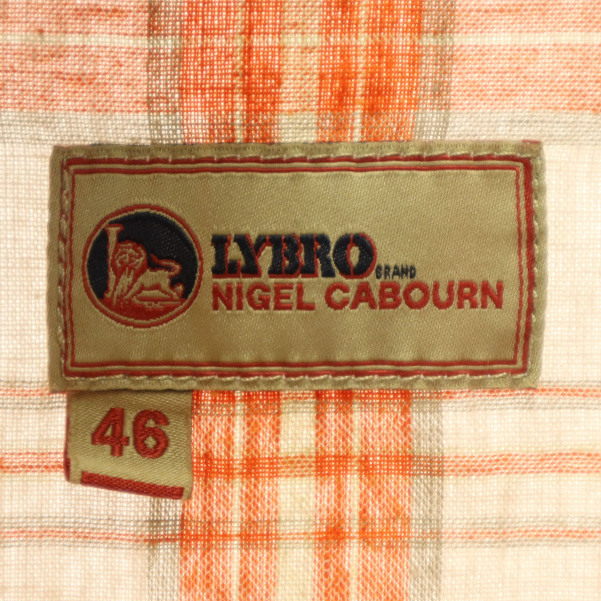 LYBRO NIGEL CABOURN ライブロ ナイジェルケーボン リネンブレンド チェック柄 長袖 ワークシャツ 46 オレンジ プルオーバー メンズ