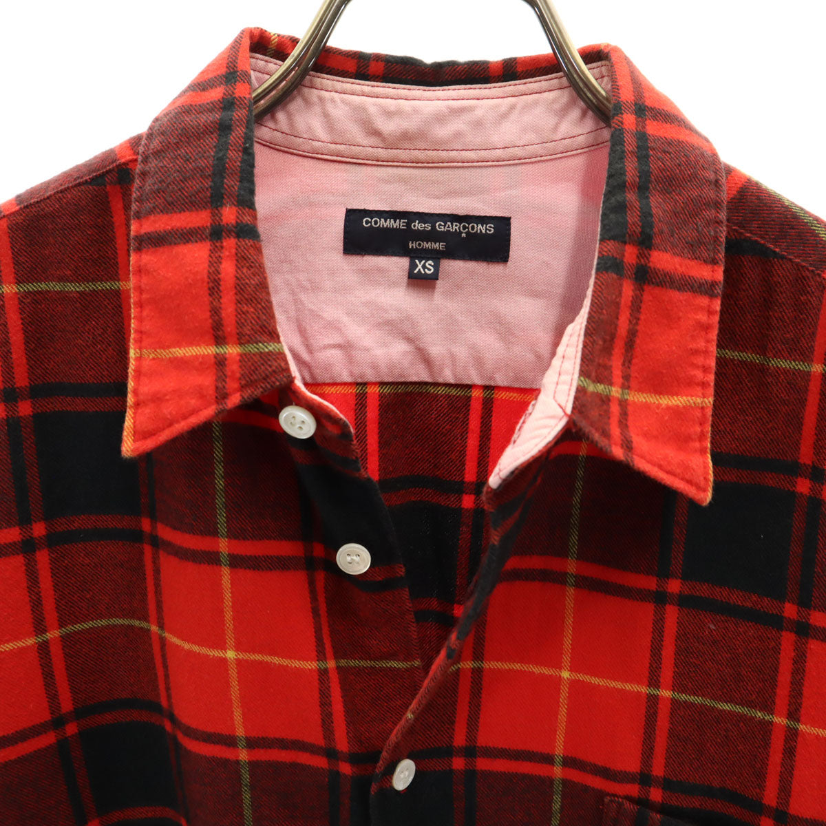 COMME des GARCONS HOMME コムデギャルソンオム 2010年 日本製 タータンチェック柄 長袖 ネルシャツ XS レッド メンズ