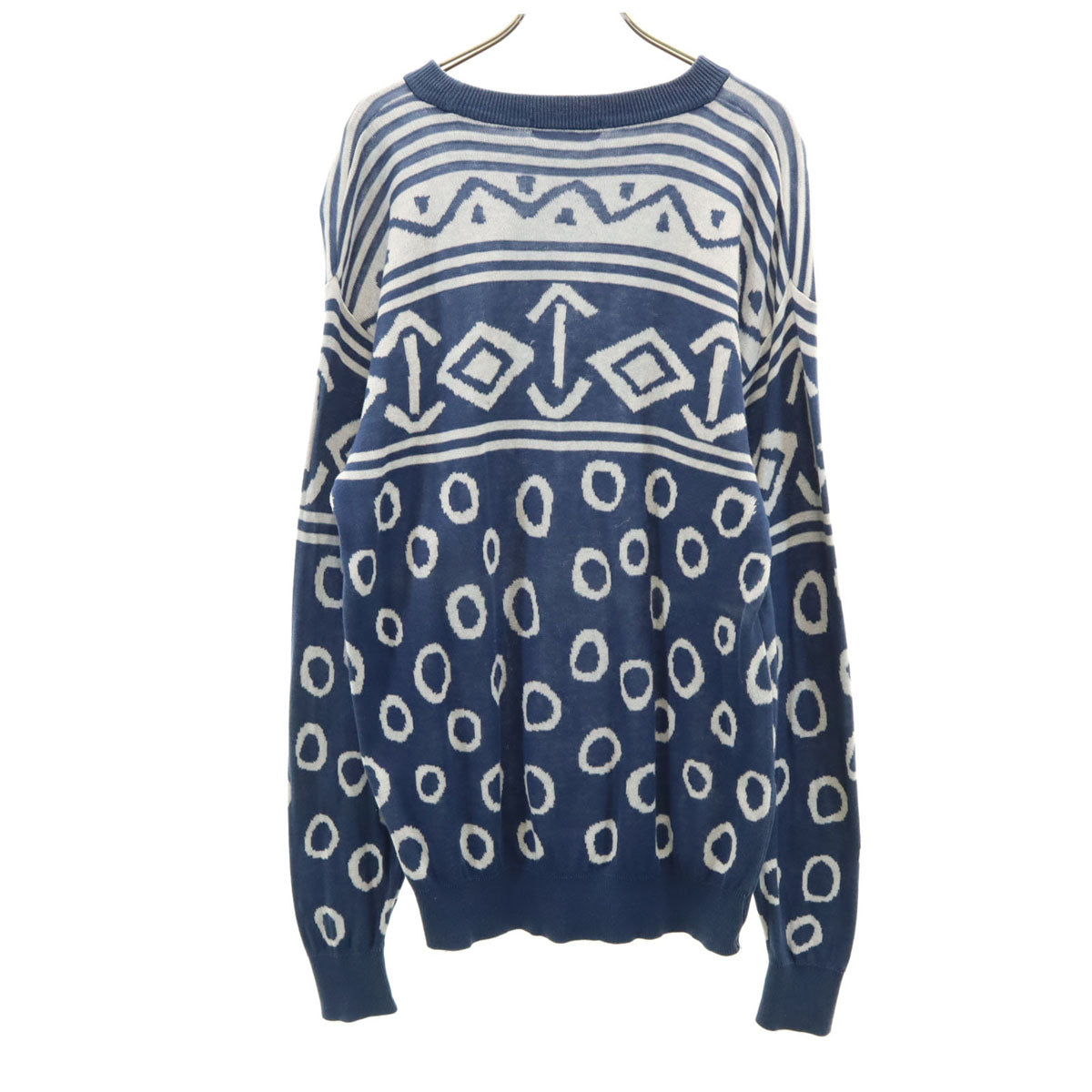 YVES SAINT LAURENT イヴサンローラン 90s オールド 総柄 長袖 セーター L ネイビー ニット メンズ