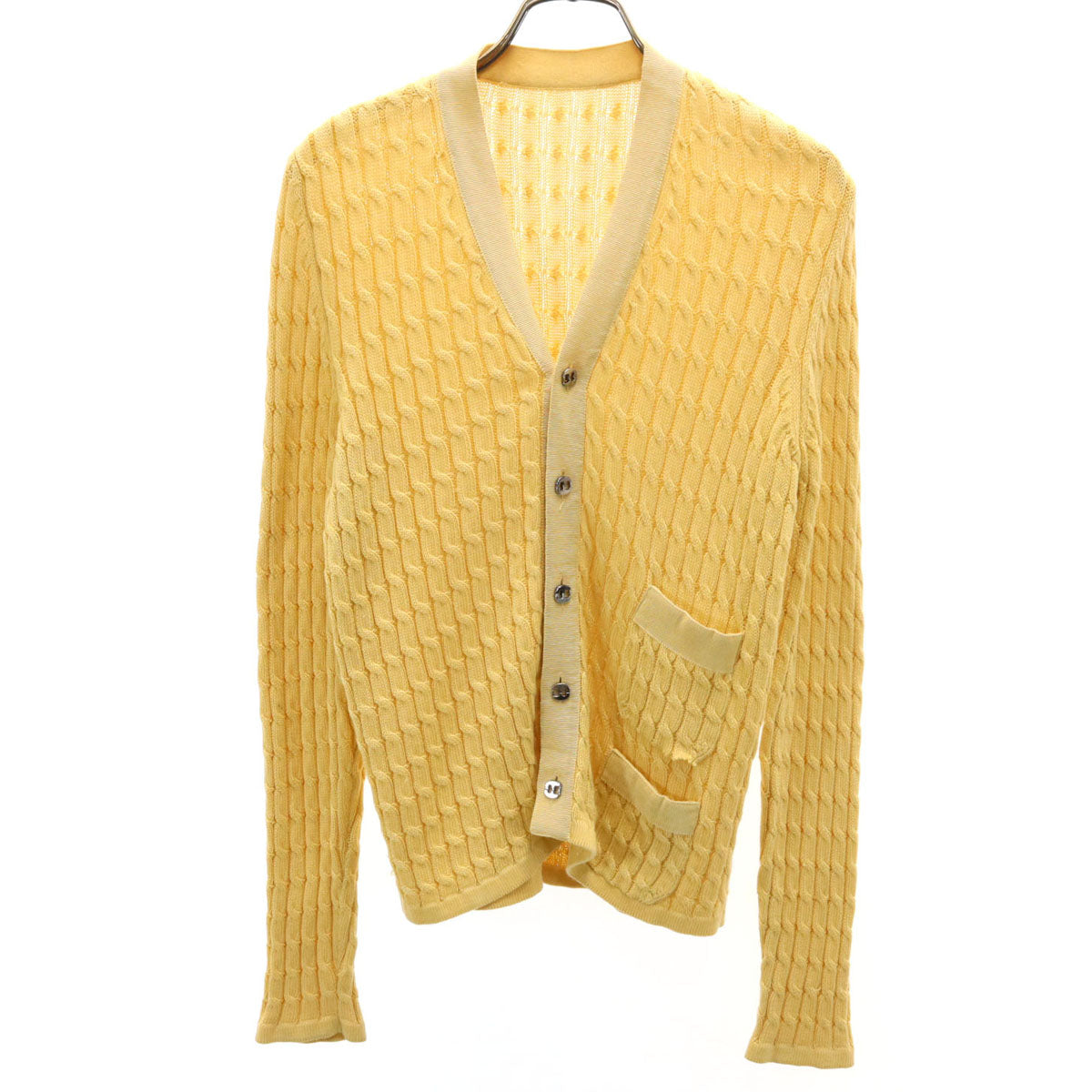 Salvatore Ferragamo サルヴァトーレフェラガモ 長袖 Vネック ニットカーディガン XS イエロー系 ケーブル レディース