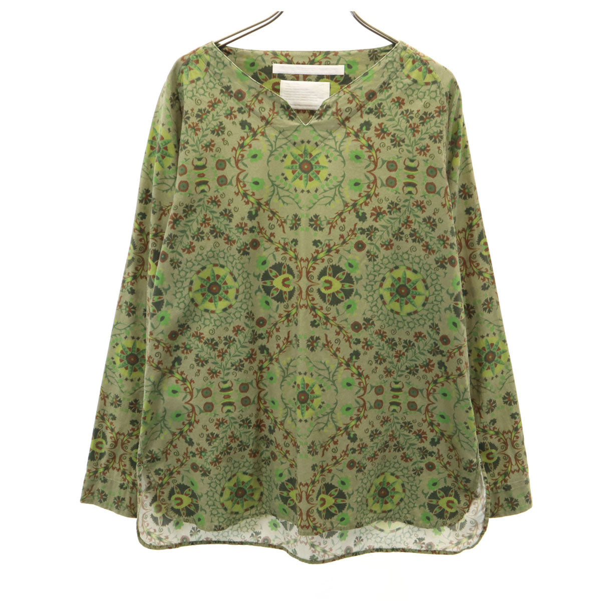 WHITE MOUNTAINEERING ホワイトマウンテニアリング 16ss 日本製 総柄 長袖 スキッパーカラー カットソー 1 オリーブ メンズ