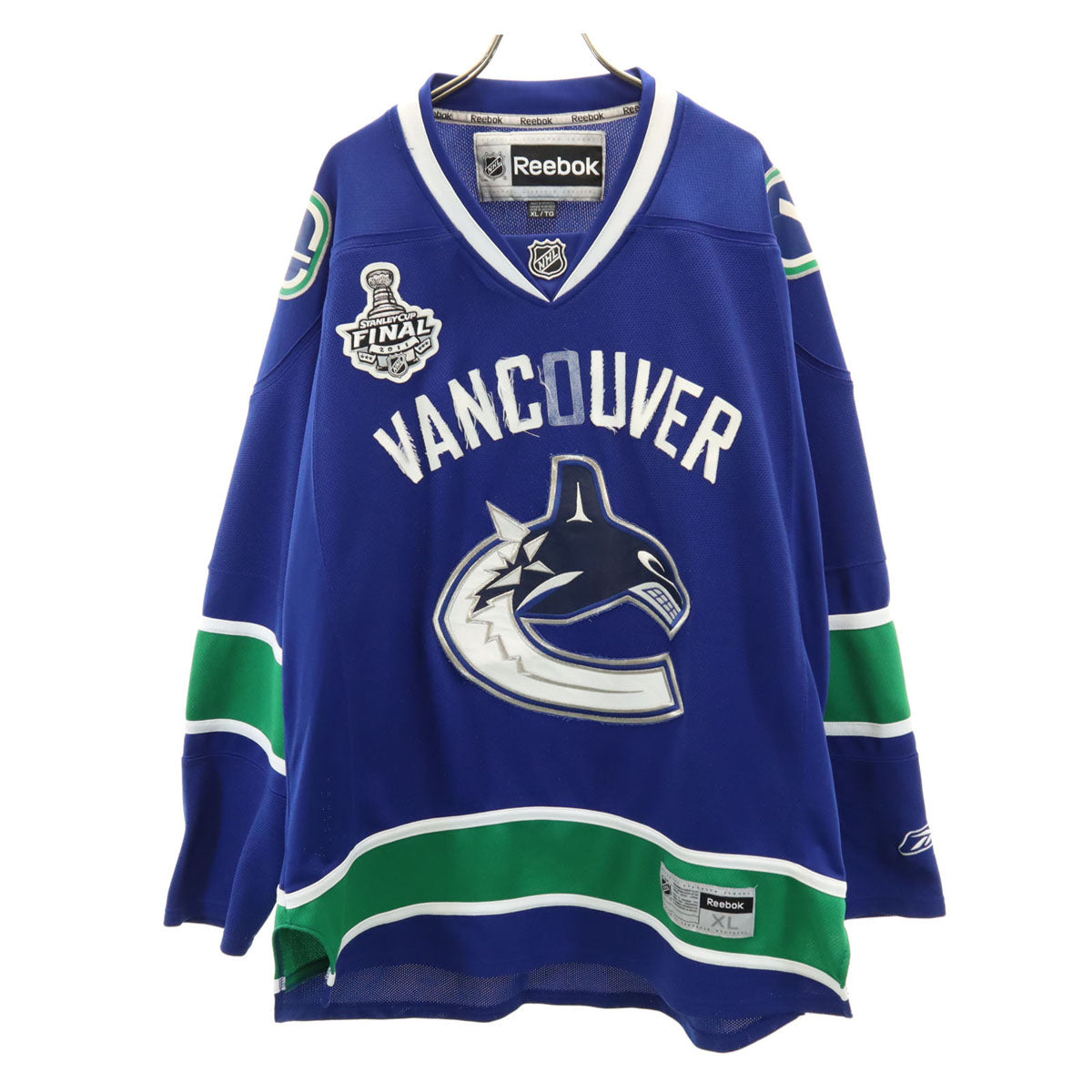 Reebok リーボック NHL バンクーバー・カナックス 長袖 ゲーム シャツ XL 青紺 ホッケー Vancouver Canucks メンズ