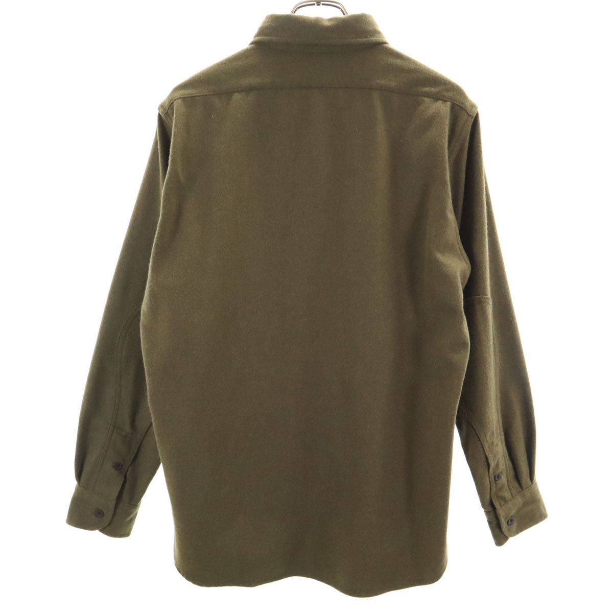 Nigel Cabourn ナイジェルケーボン 日本製 長袖 ウールシャツ 48 カーキ エルボーパッチ メンズ