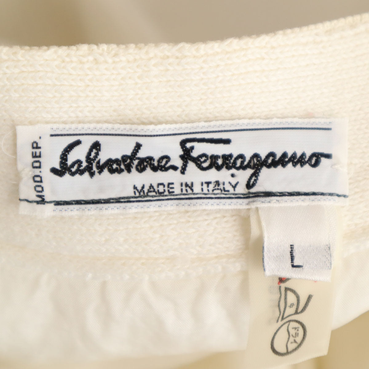 Salvatore Ferragamo サルヴァトーレフェラガモ イタリア製 長袖 Vネック ニットカーディガン L ホワイト レディース