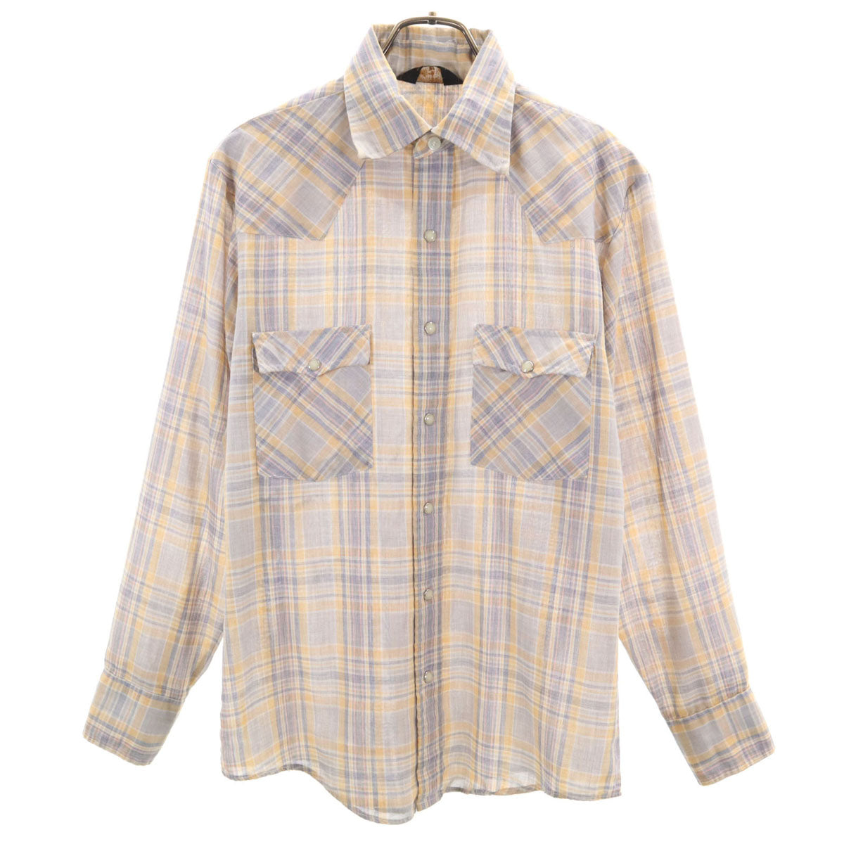 JC PENNEY ジェーシーペニー 70s ヴィンテージ チェック柄 長袖 ウエスタンシャツ M グレー系 メンズ