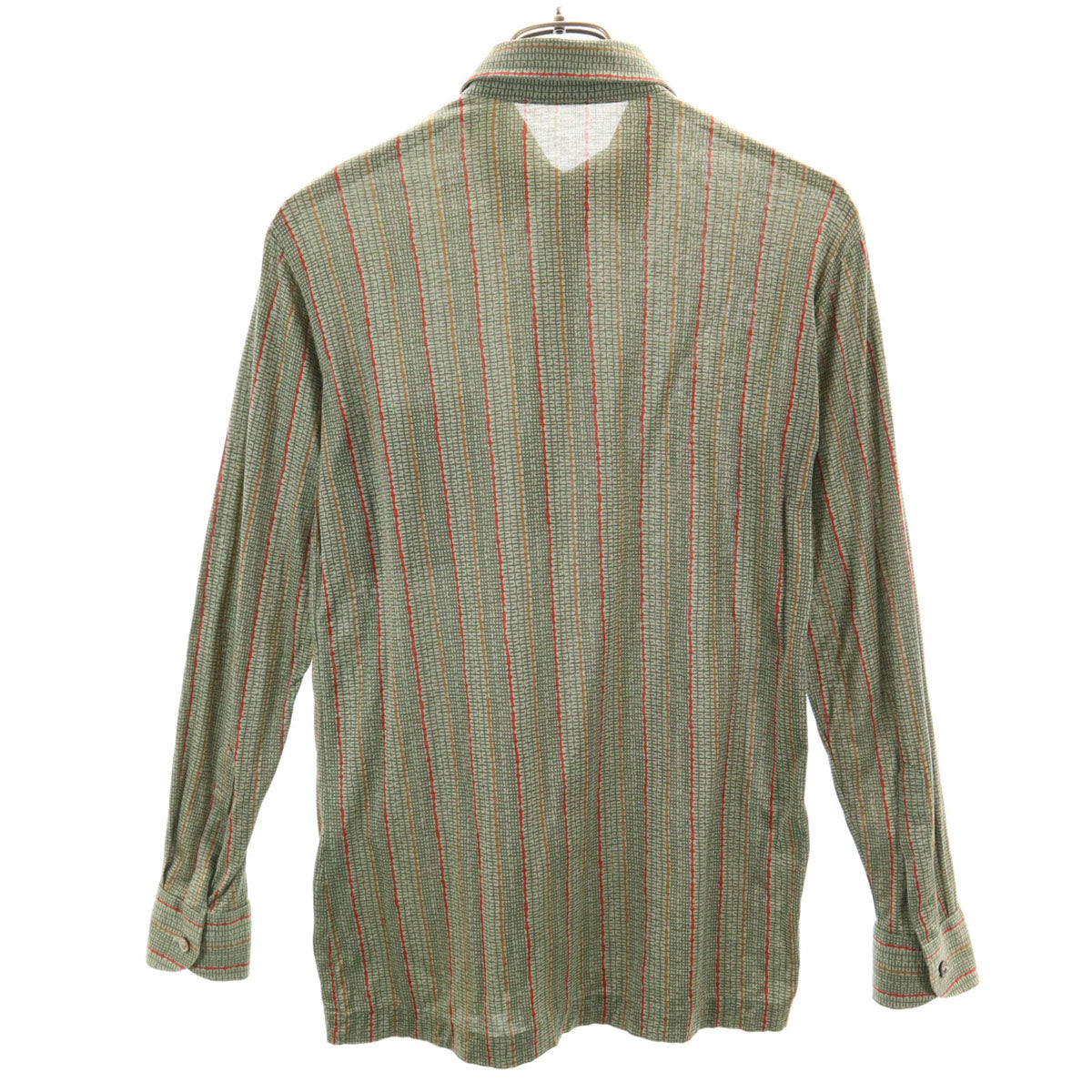 YVES SAINT LAURENT イヴサンローラン 90s オールド 総柄 長袖 ハーフボタン シャツ M グリーン系 メンズ