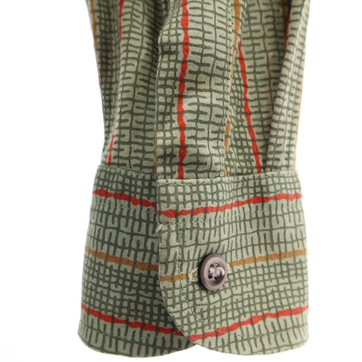 YVES SAINT LAURENT イヴサンローラン 90s オールド 総柄 長袖 ハーフボタン シャツ M グリーン系 メンズ