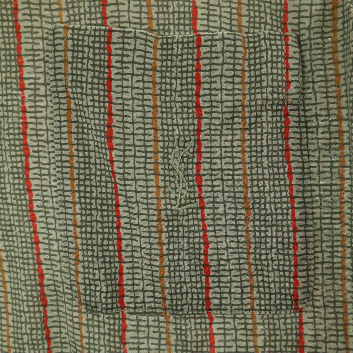 YVES SAINT LAURENT イヴサンローラン 90s オールド 総柄 長袖 ハーフボタン シャツ M グリーン系 メンズ