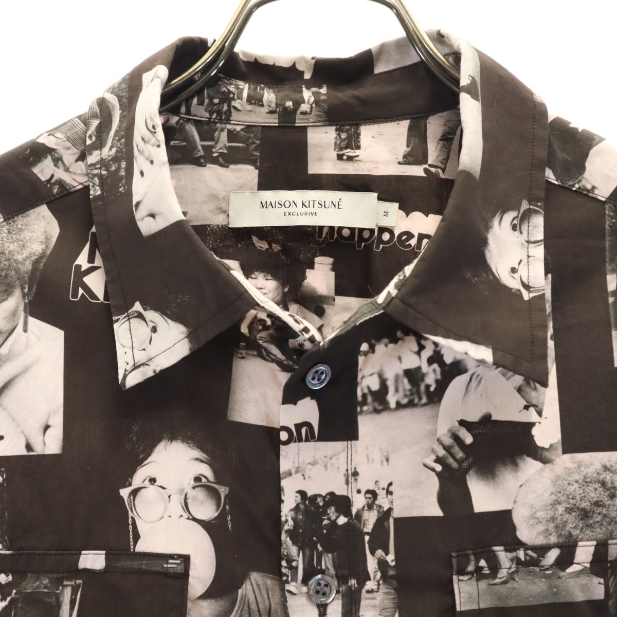 MAISON KITSUNE メゾンキツネ フォトプリント 長袖 コットンシャツ M ブラック系 メンズ