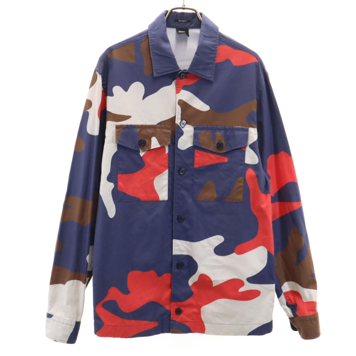 BOSS HUGO BOSS ボスヒューゴボス カモフラ柄 長袖 コットンシャツ S ネイビー 迷彩 メンズ