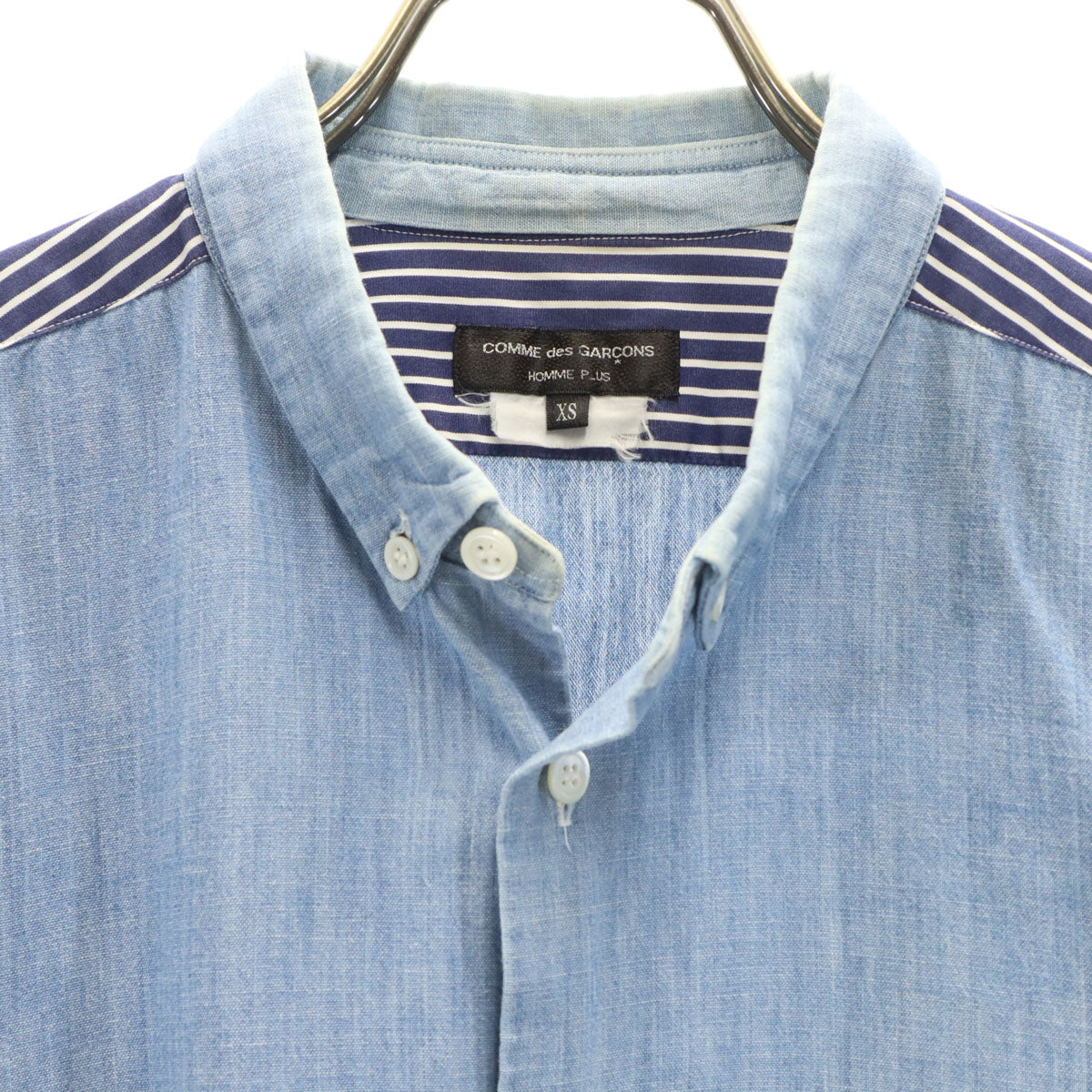 COMME des GARCONS HOMME PLUS コムデギャルソンオムプリュス 日本製 長袖 シャンブレー ボタンダウンシャツ XS ブルー メンズ