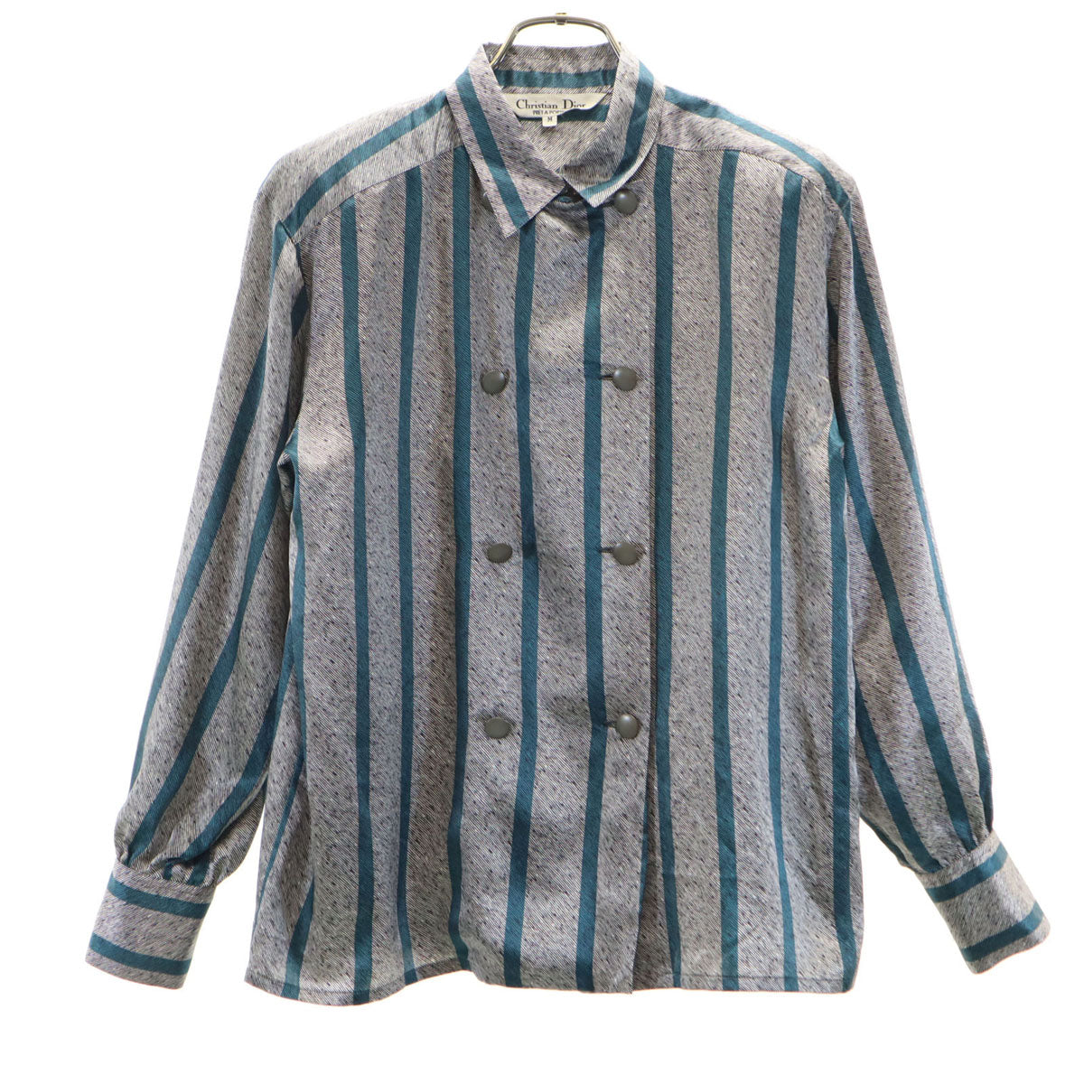 Christian Dior クリスチャンディオール 90s オールド ストライプ柄 長袖 ダブルブレスト シャツ M グレー レディース