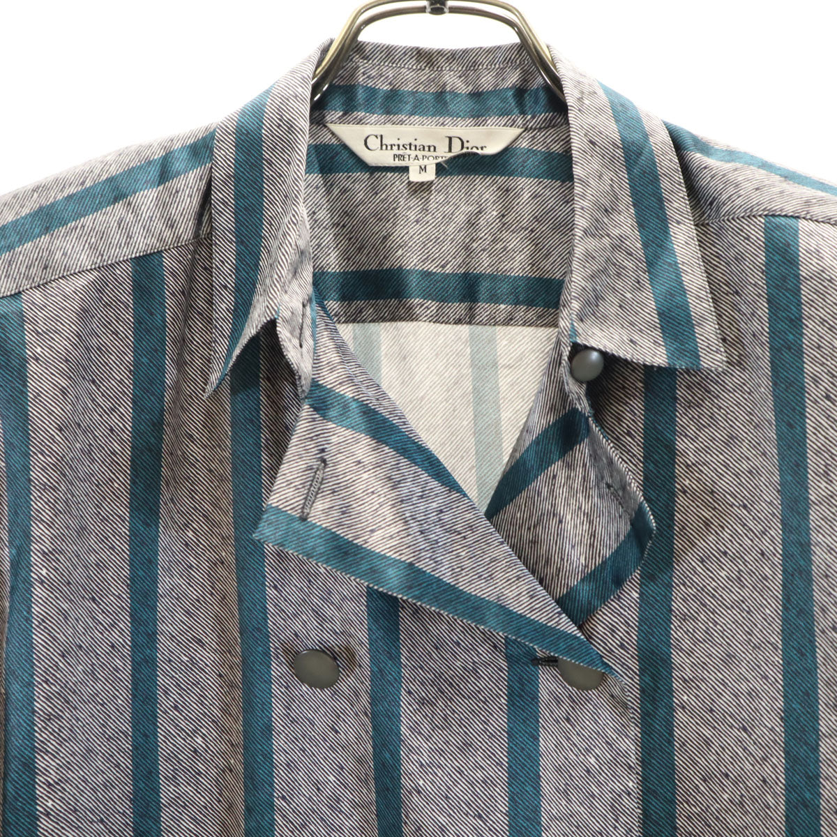 Christian Dior クリスチャンディオール 90s オールド ストライプ柄 長袖 ダブルブレスト シャツ M グレー レディース
