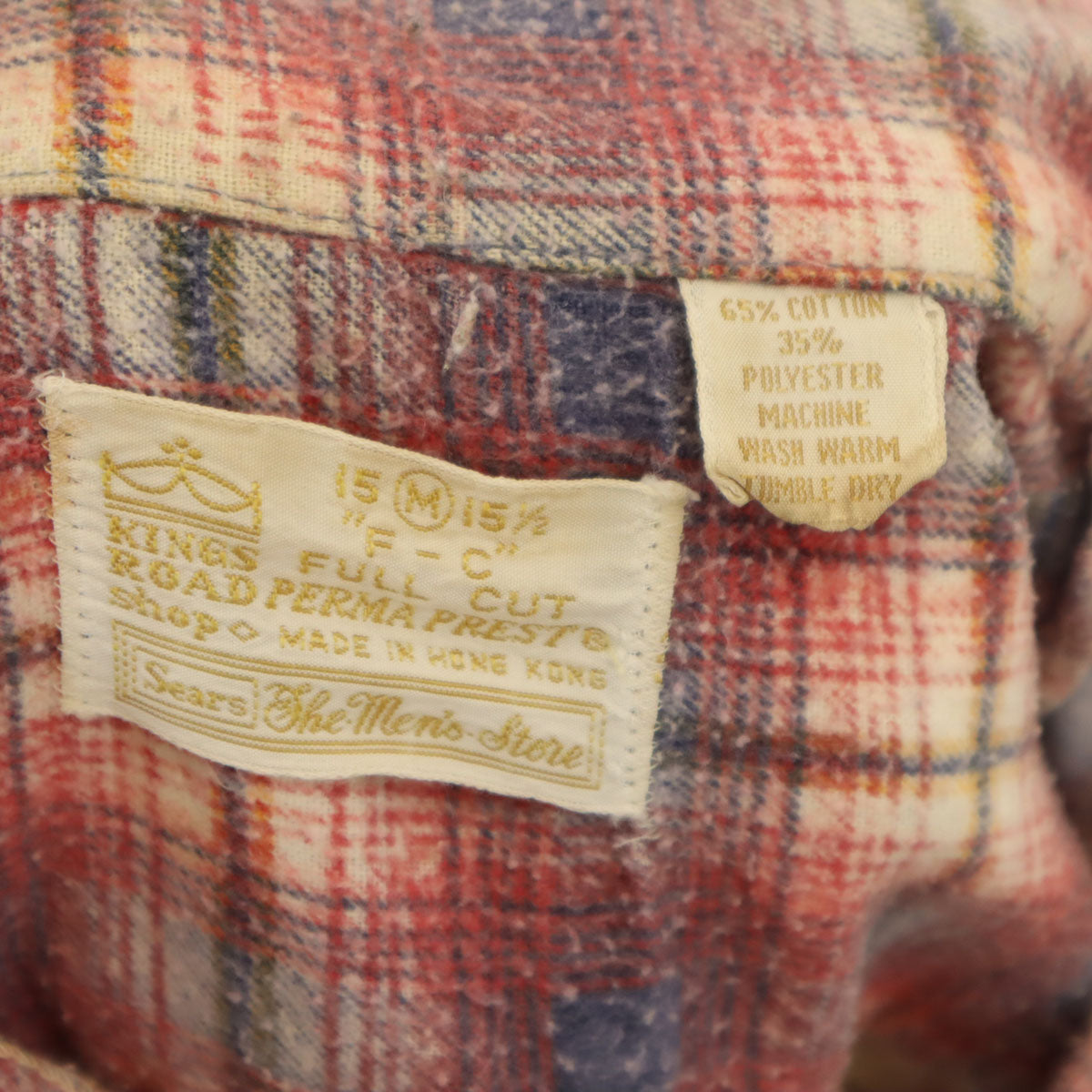 Sears シアーズ 70s ヴィンテージ チェック柄 長袖 ネルシャツ M レッド系 メンズ