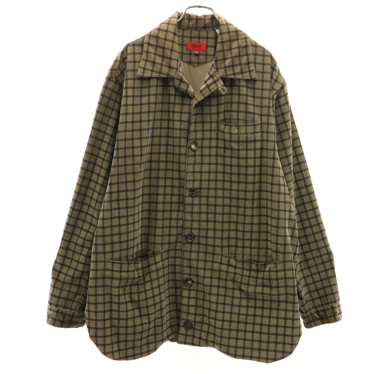 HUGO HUGO BOSS ヒューゴ ヒューゴボス チェック柄 コーデュロイ シャツジャケット M オリーブ系 メンズ