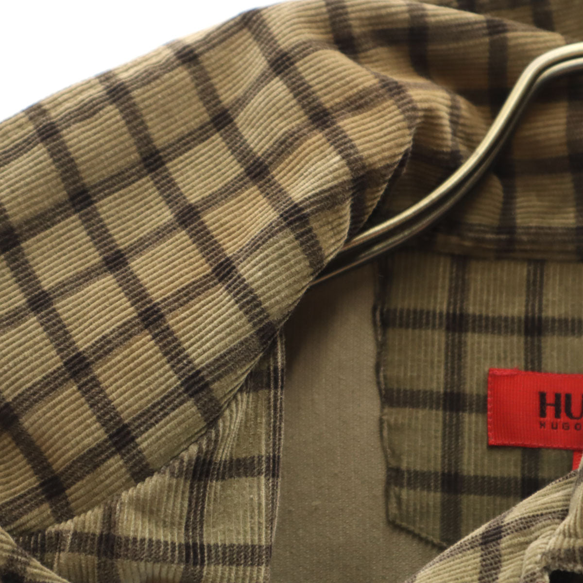 HUGO HUGO BOSS ヒューゴ ヒューゴボス チェック柄 コーデュロイ シャツジャケット M オリーブ系 メンズ