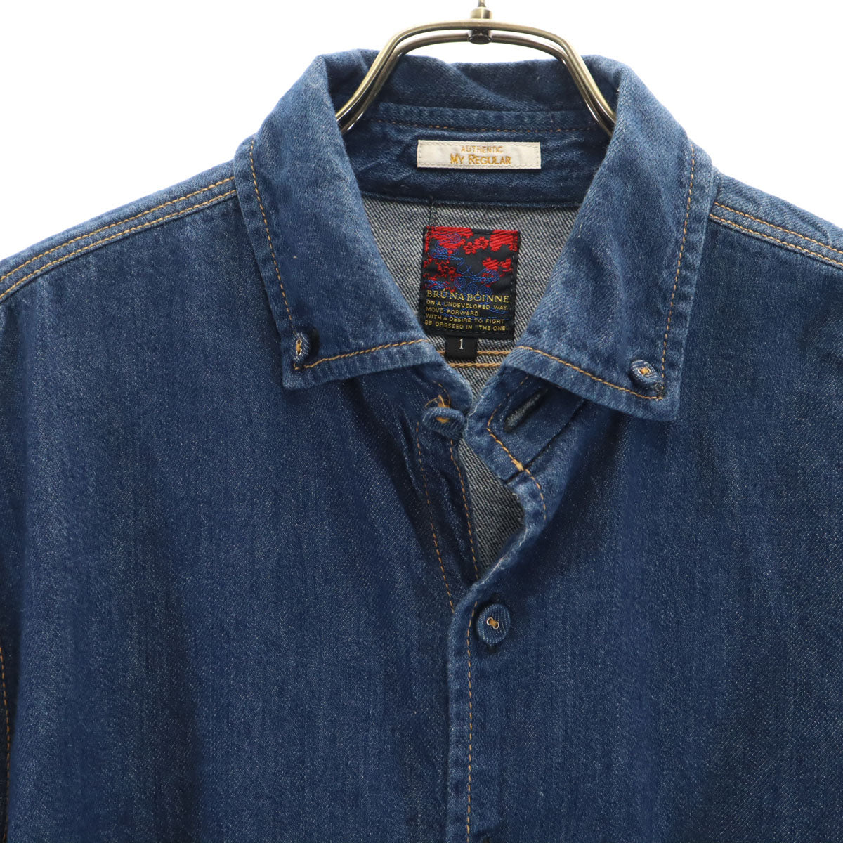 BRU NA BOINNE ブルーナボイン 日本製 長袖 デニム ボタンダウンシャツ 1 インディゴブルー メンズ