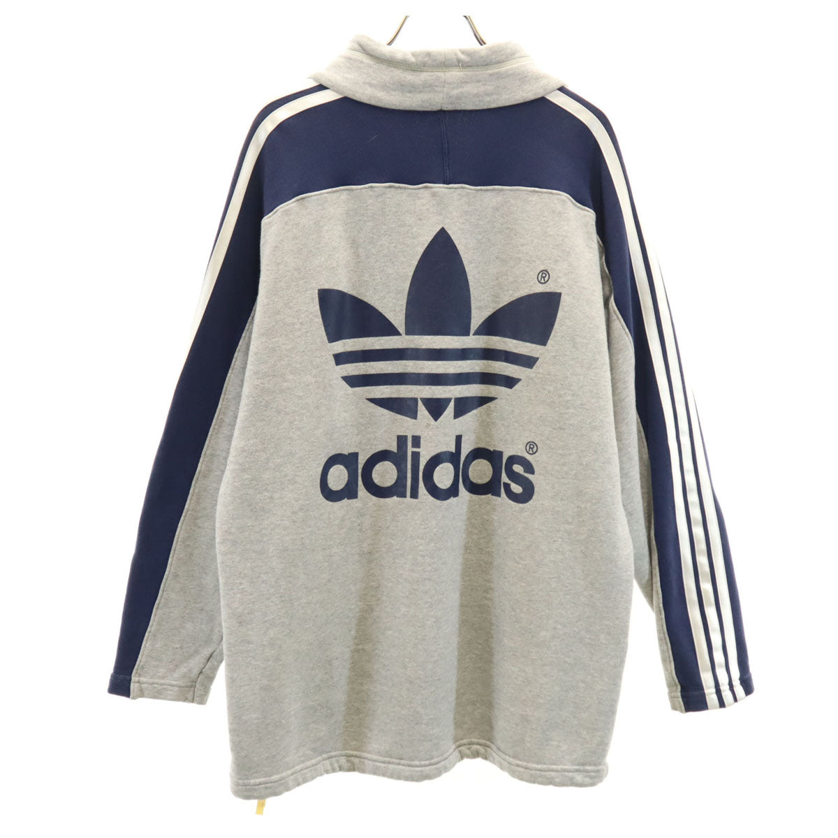 adidas アディダス 80s 日本製 ヴィンテージ トレフォイルロゴ 長袖 スウェット M-L グレー デサント トレーナー メンズ