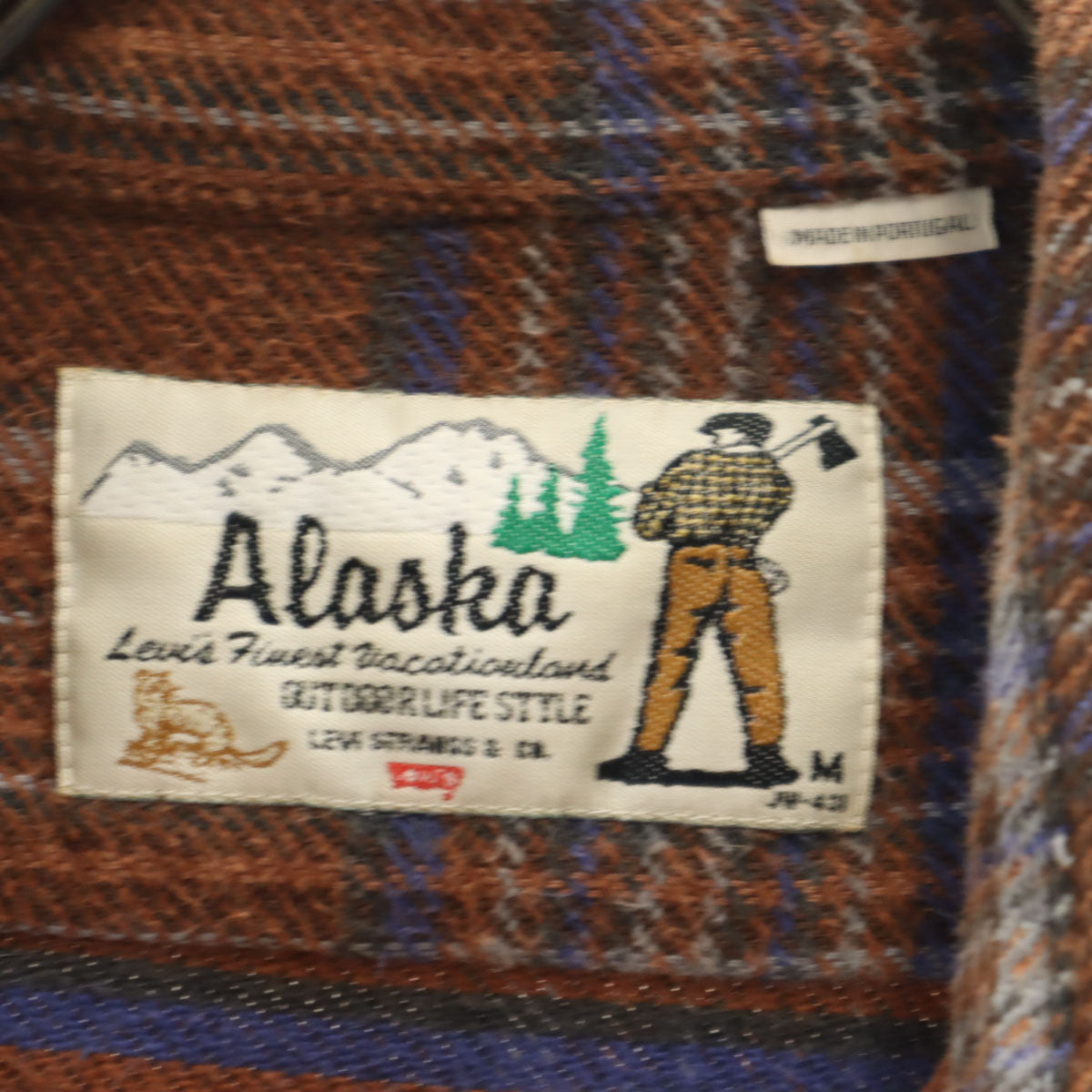Levi's リーバイス 87年 80s ALASKA アラスカライン ポルトガル製 ヴィンテージ チェック柄 長袖 ネルシャツ M ブラウン メンズ