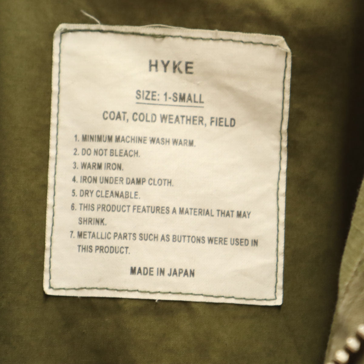 HYKE ハイク 日本製 ミリタリージャケット 1 カーキ フィールド レディース