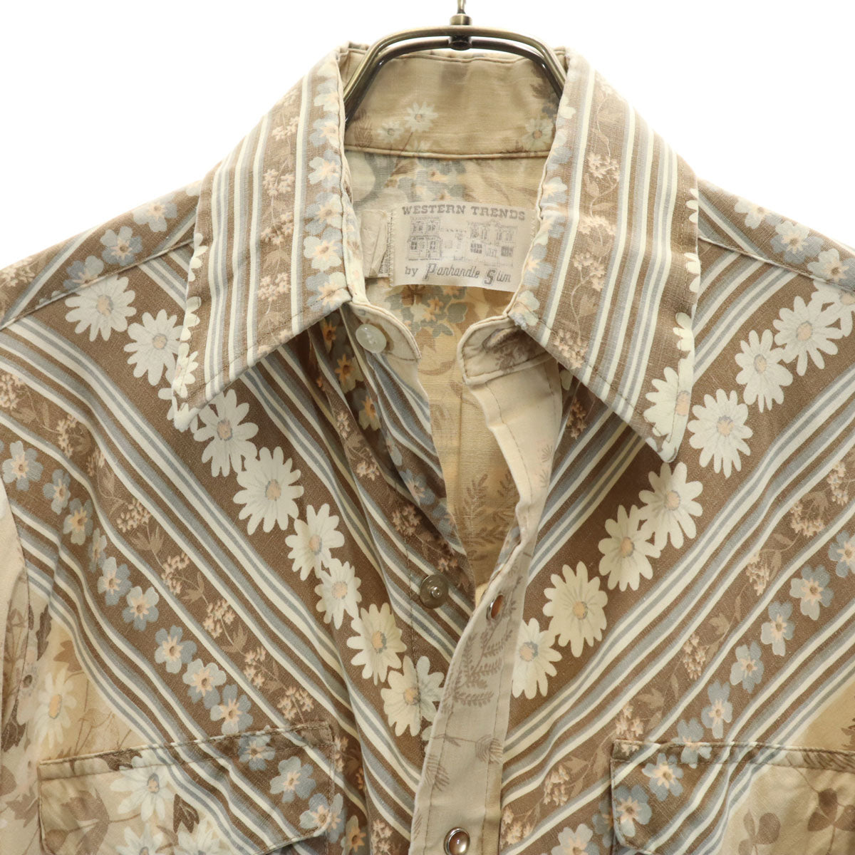 western trends by panhandle slim 70s 80s ヴィンテージ 花柄 長袖 ウエスタンシャツ S ベージュ メンズ