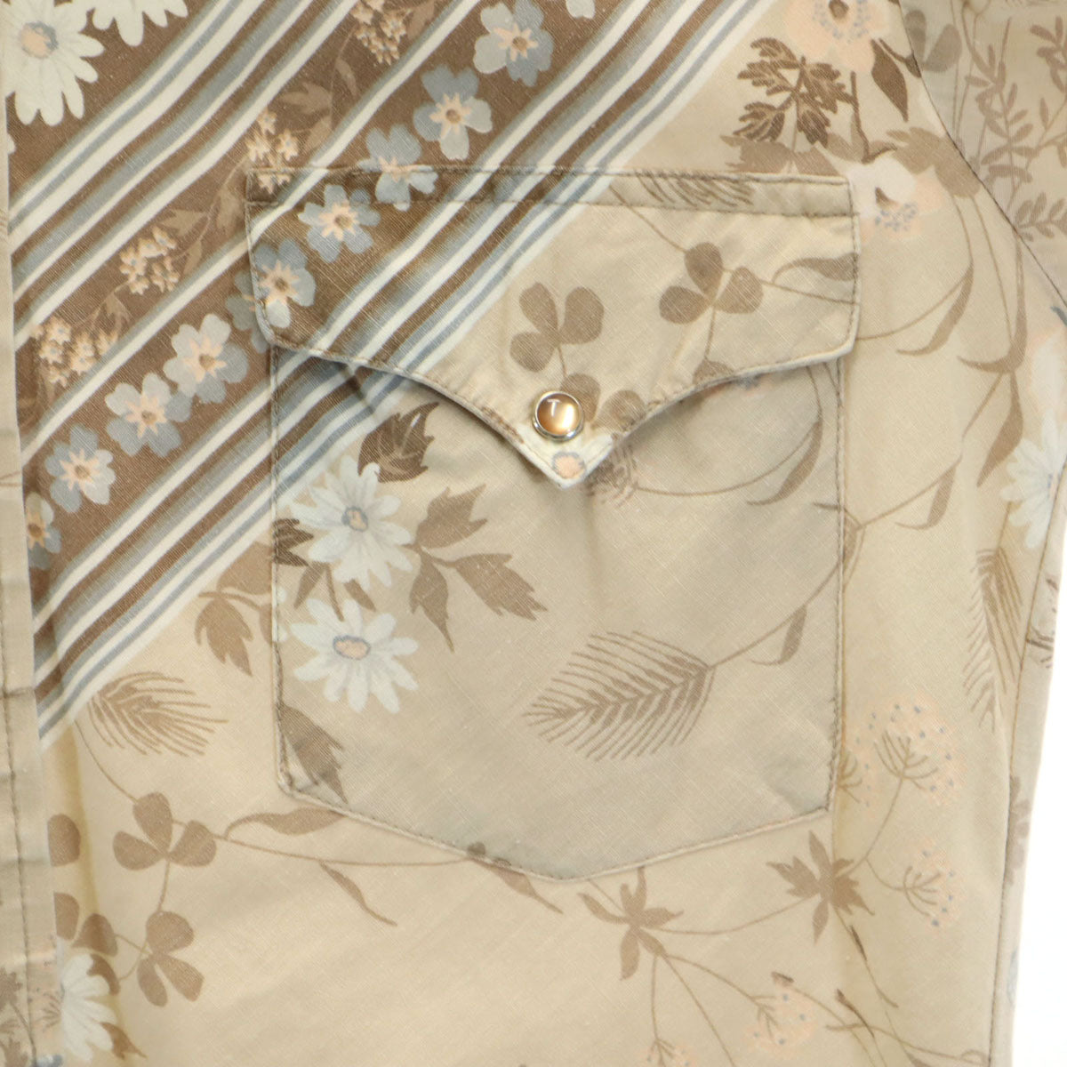 western trends by panhandle slim 70s 80s ヴィンテージ 花柄 長袖 ウエスタンシャツ S ベージュ メンズ