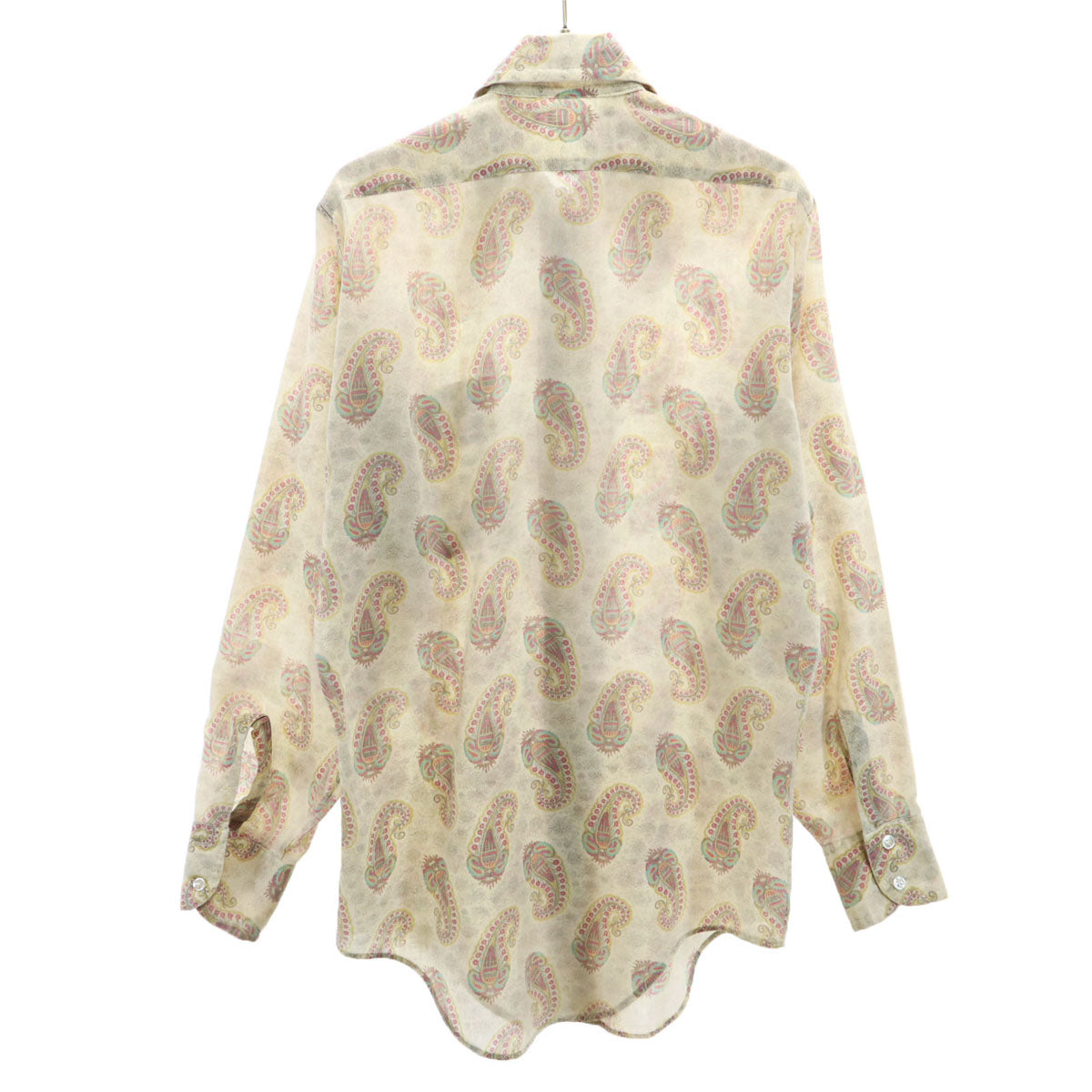 70s ヴィンテージ 総柄 長袖 シャツ S アイボリー系 メンズ