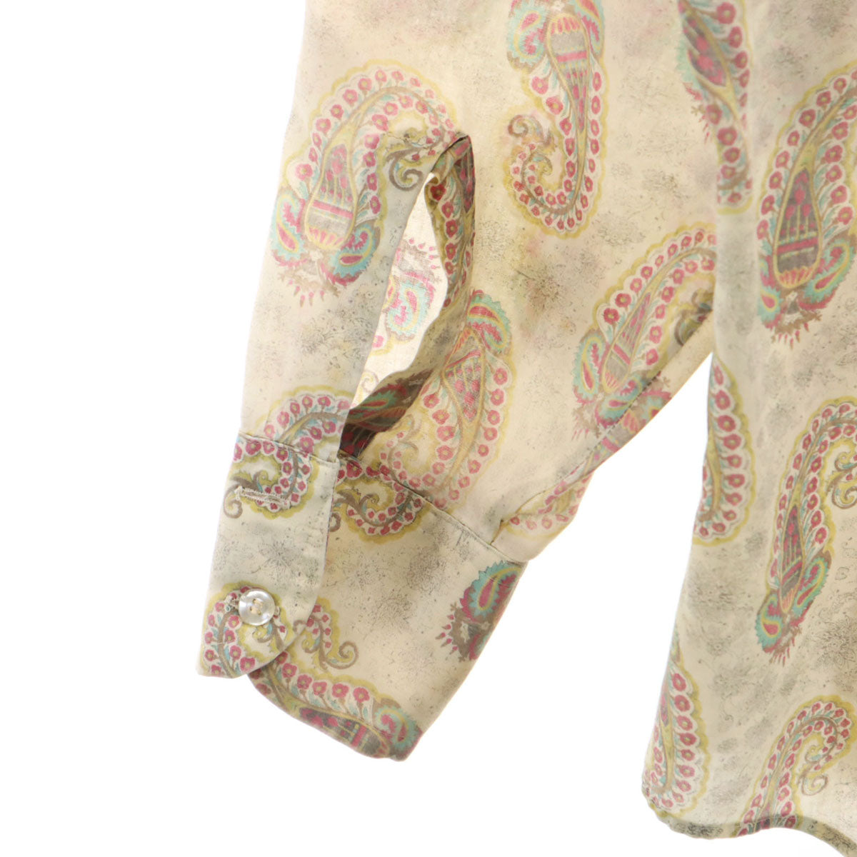 70s ヴィンテージ 総柄 長袖 シャツ S アイボリー系 メンズ