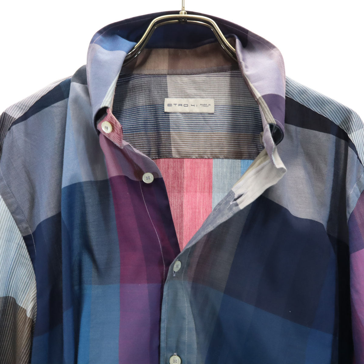ETRO エトロ イタリア製 チェック柄 長袖 ボタンダウンシャツ 41 マルチ メンズ