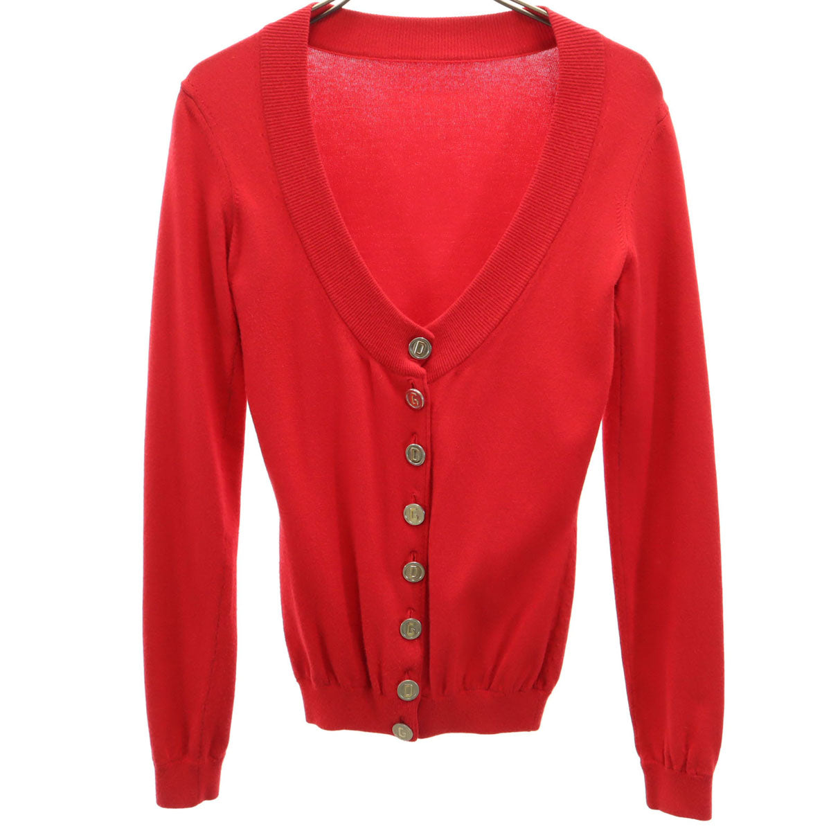 DOLCE&GABBANA ドルチェアンドガッバーナ イタリア製 長袖 Vネック ニットカーディガン 38 レッド レディース