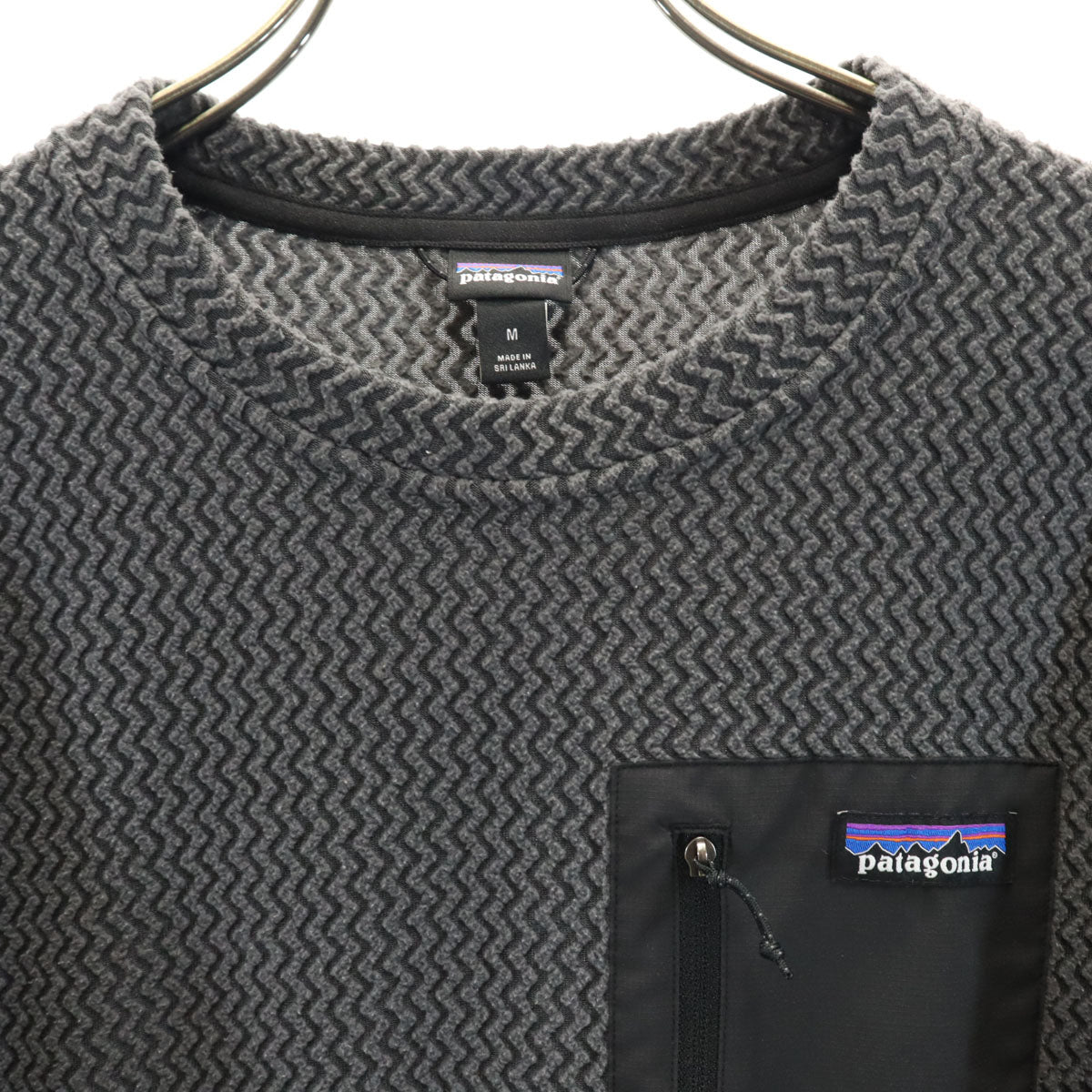 patagonia パタゴニア シェブロン柄 長袖 R1エアクルー ウェア M チャコールグレー フリース メンズ