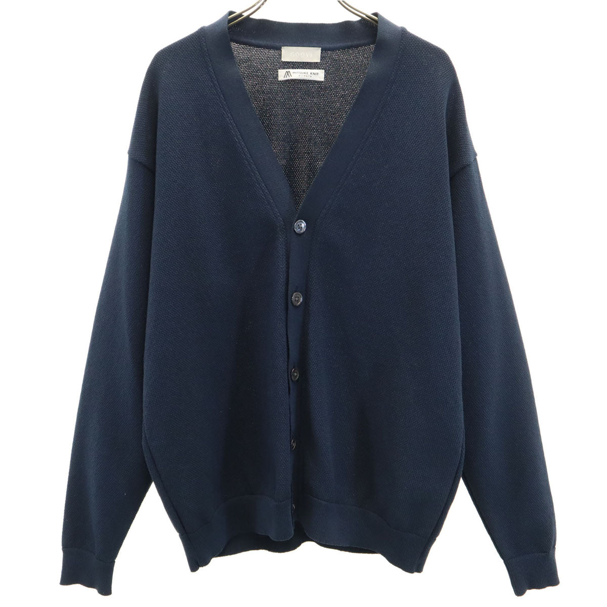 GOOVI グービ 日本製 和紙ブレンド 長袖 Vネック ハニカム ニットカーディガン 2 ネイビー メンズ