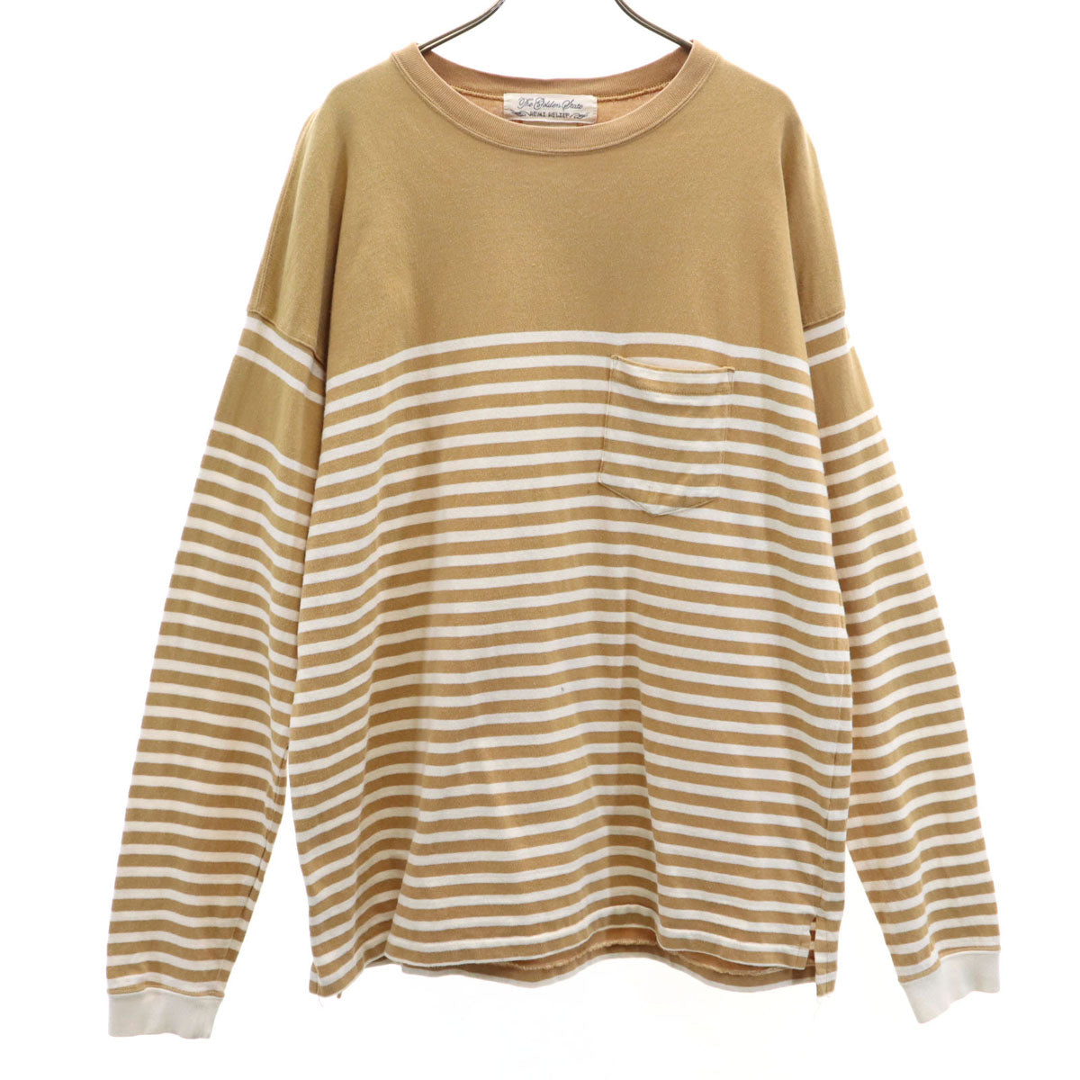 REMI RELIEF レミレリーフ 日本製 ボーダー柄 長袖 Tシャツ L ベージュ ロンT ポケT メンズ