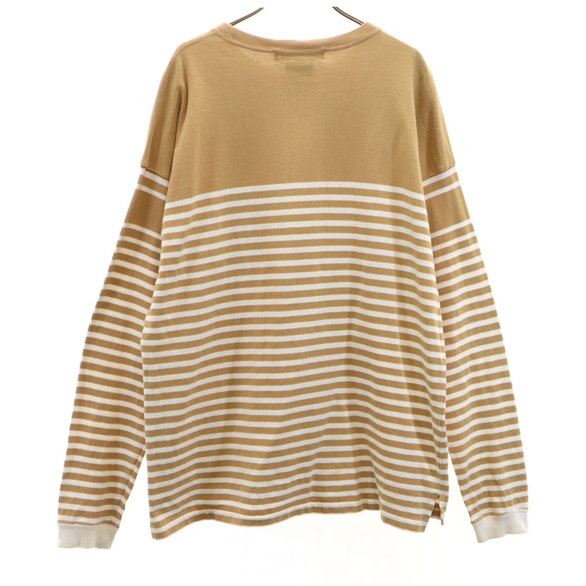 REMI RELIEF レミレリーフ 日本製 ボーダー柄 長袖 Tシャツ L ベージュ ロンT ポケT メンズ