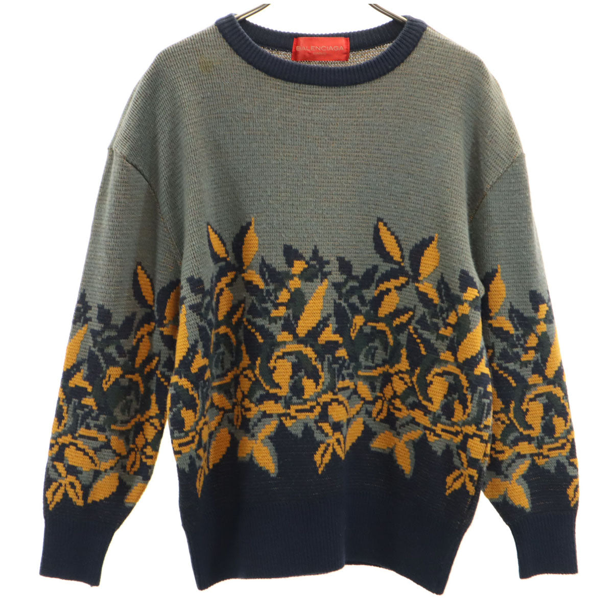 BALENCIAGA バレンシアガ 90s オールド 花柄 長袖 セーター M チャコールグレー ニット レディース