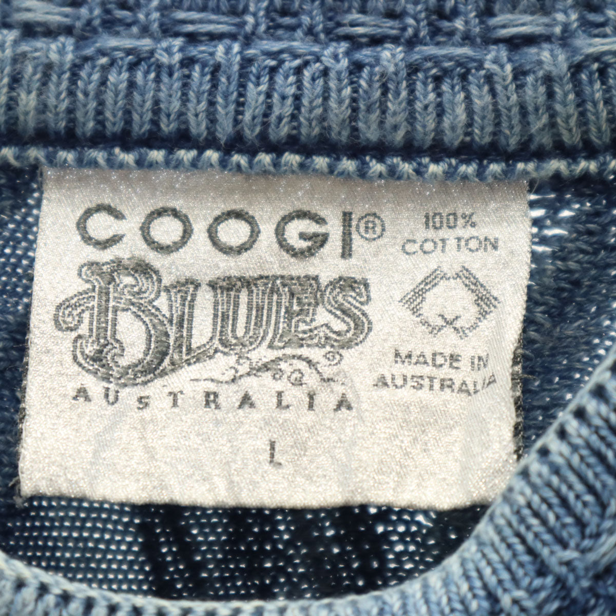 COOGI BLUES クージーブルース オーストラリア製 総柄 長袖 インディゴ染め 3D ニット L ブルー系 セーター メンズ