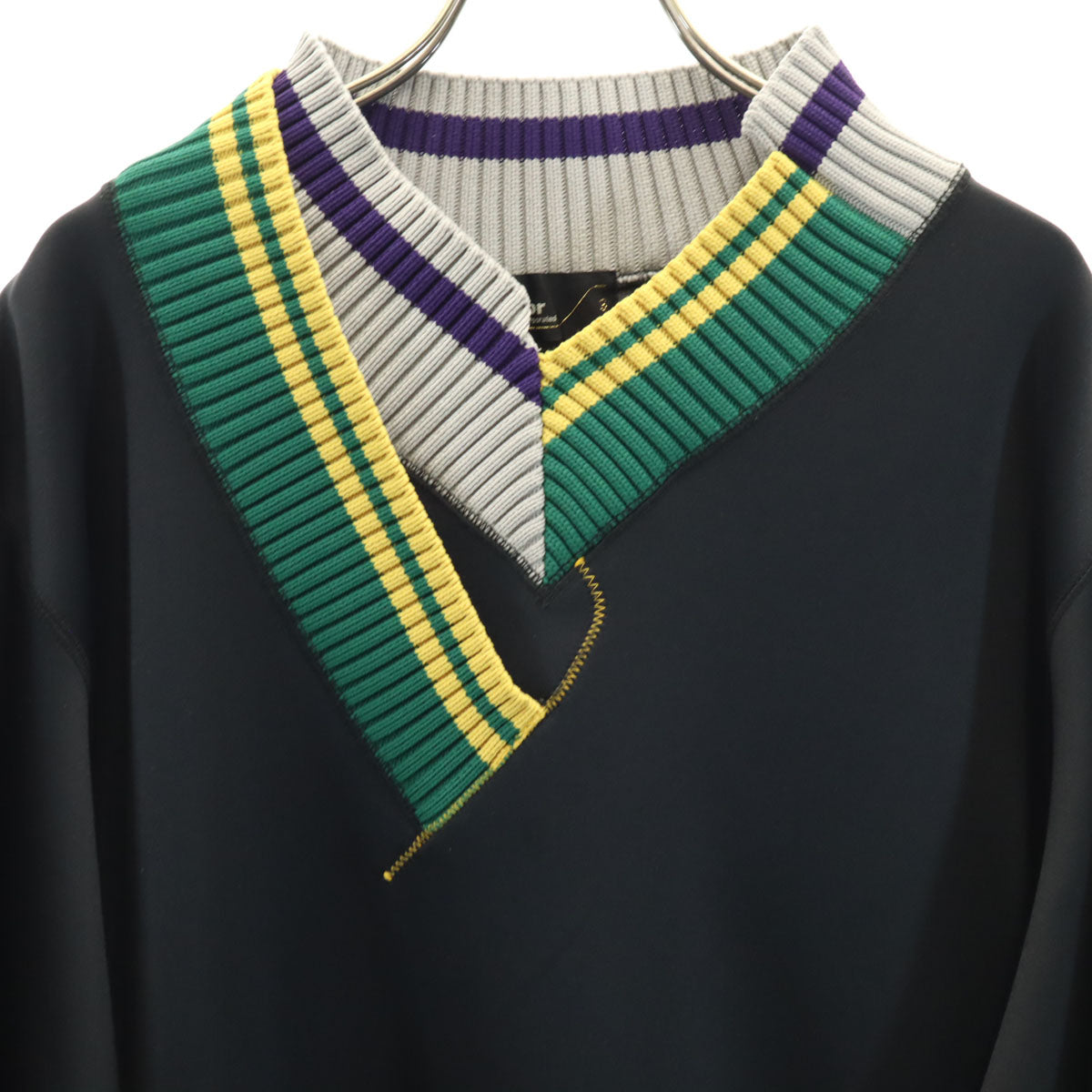 kolor カラー 21AW 日本製 長袖 Vネック ダンボール スウェット 3 ブラック系 トレーナー メンズ