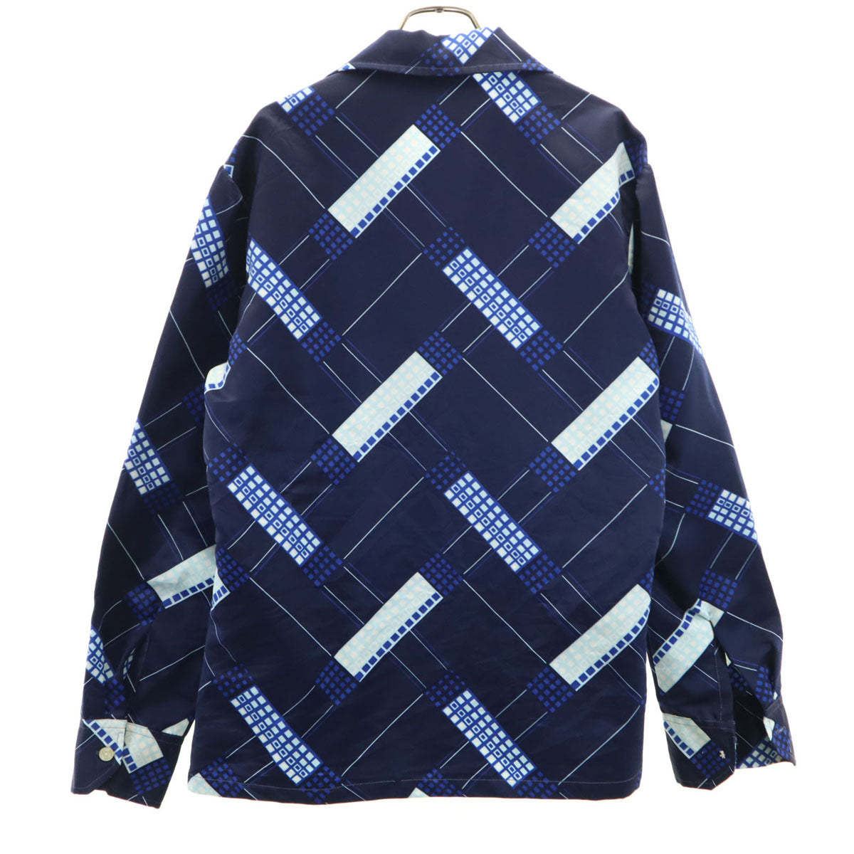 Da Vinci Delfina 70s ヴィンテージ 幾何学柄 長袖 オープンカラーシャツ L ネイビー メンズ