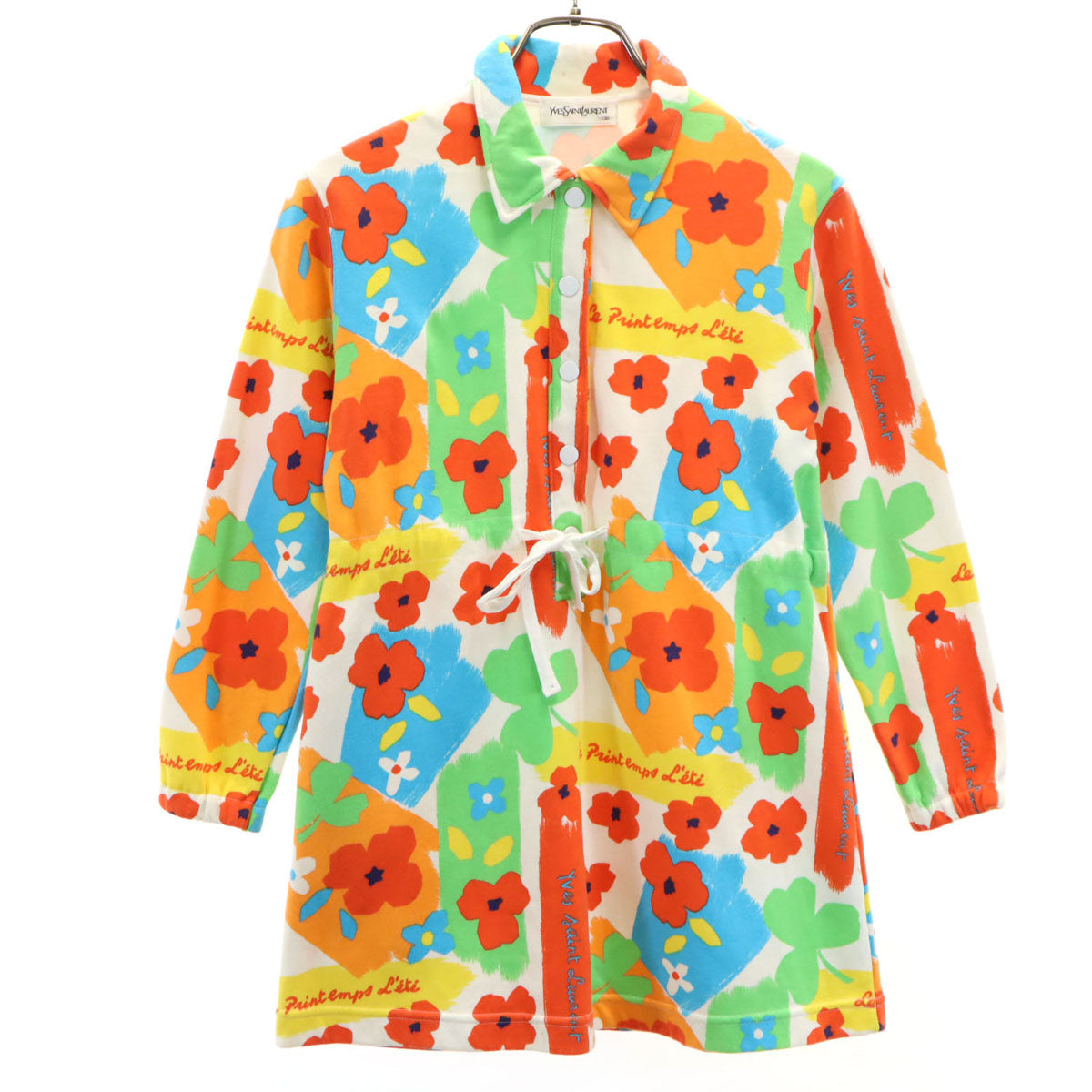 YVES SAINT LAURENT イヴサンローラン 90s 日本製 オールド 花柄 長袖 スウェット ワンピース 130 マルチ キッズ