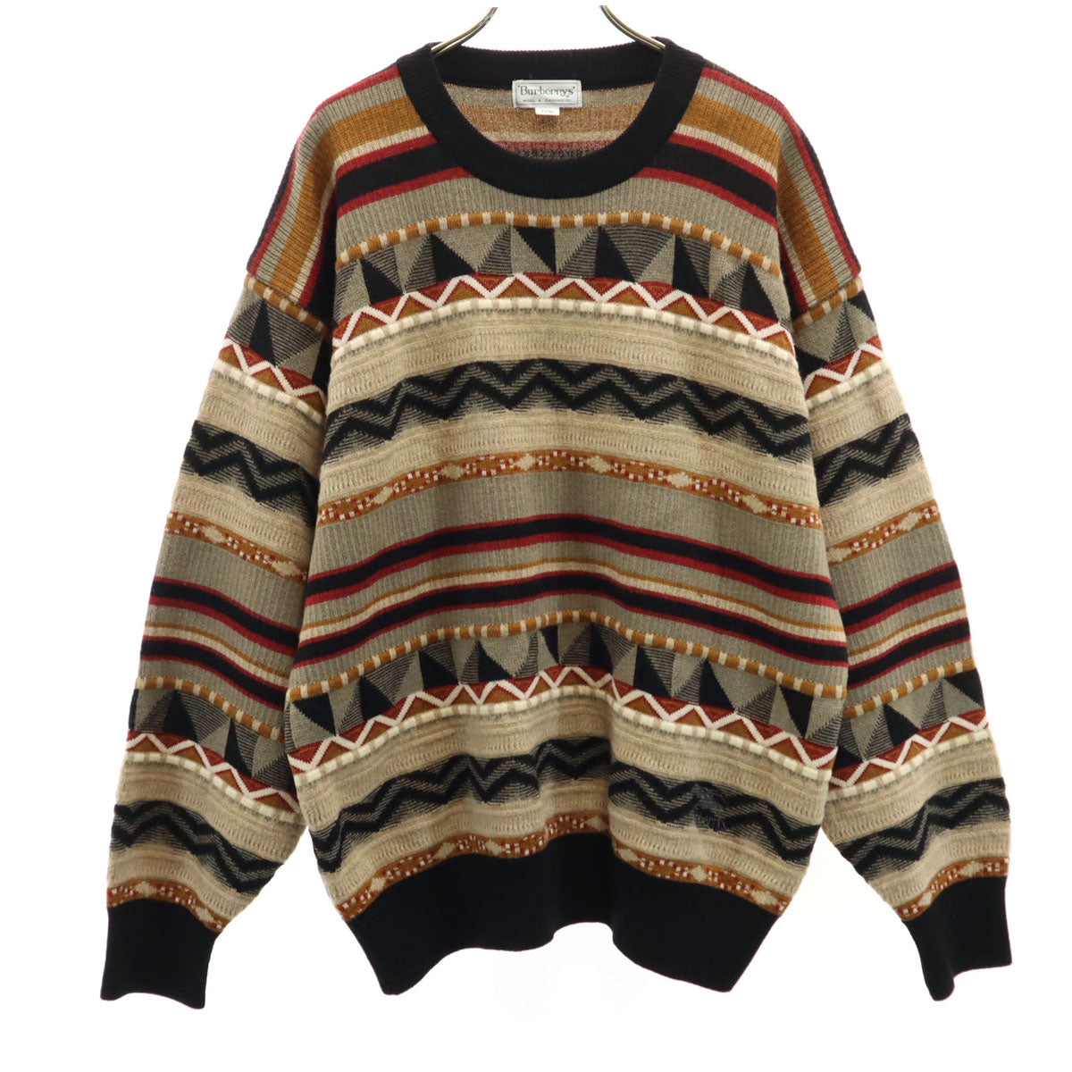 Burberrys バーバリーズ 90s 日本製 カシミヤブレンド オールド 長袖 3D ニット L グレージュ セーター メンズ