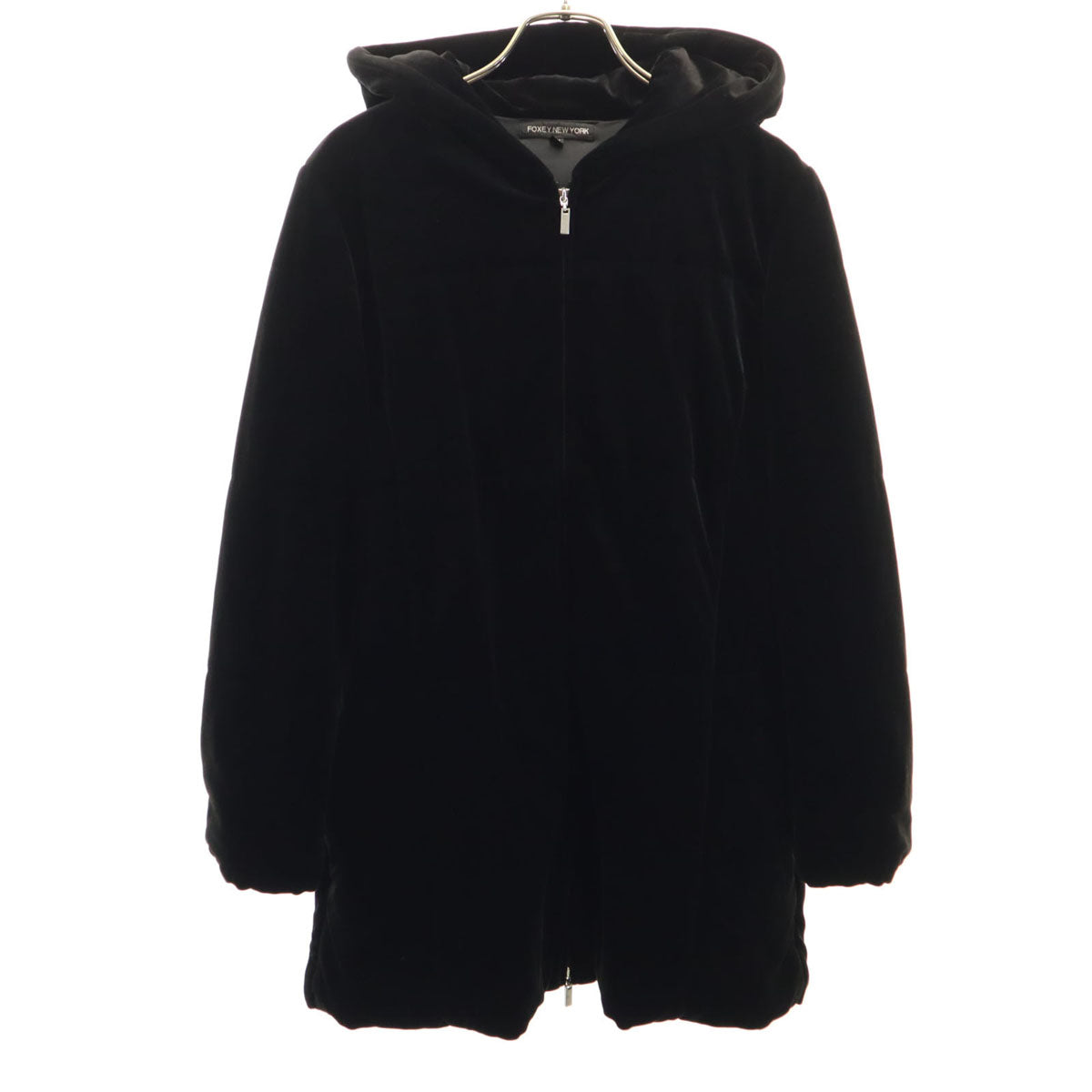 FOXEY NEW YORK フォクシーニューヨーク 日本製 長袖 ベロア ロング ジップパーカー F ブラック 中綿 レディース