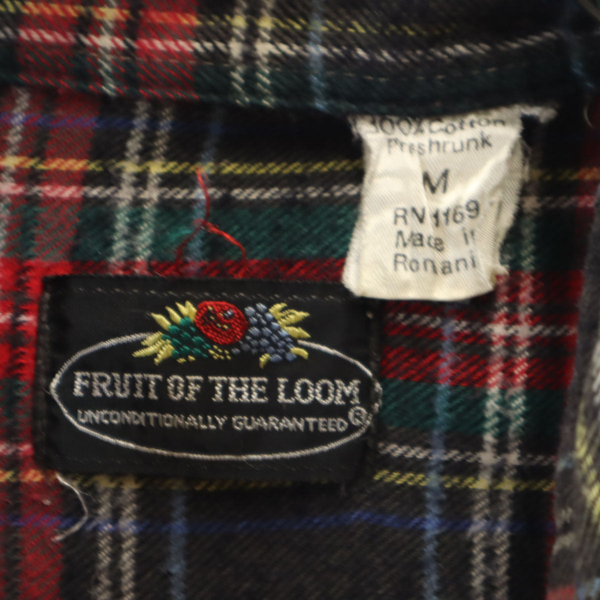 FRUIT OF THE LOOM フルーツオブザルーム 70s ヴィンテージ チェック柄 長袖 ネルシャツ M 赤系 メンズ