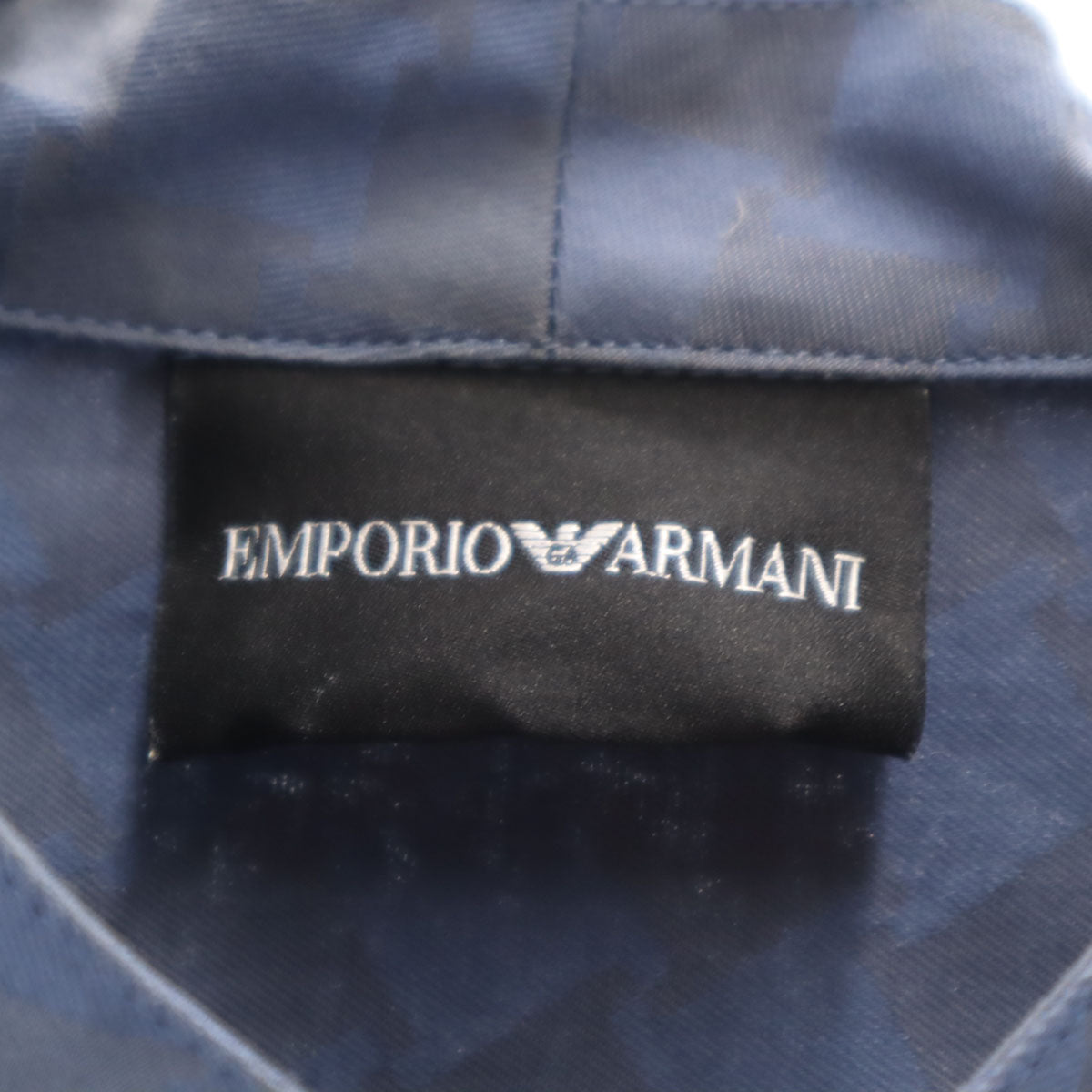 Emporio Armani エンポリオアルマーニ 総柄 長袖 スキッパー シャツ M ネイビー系 メンズ