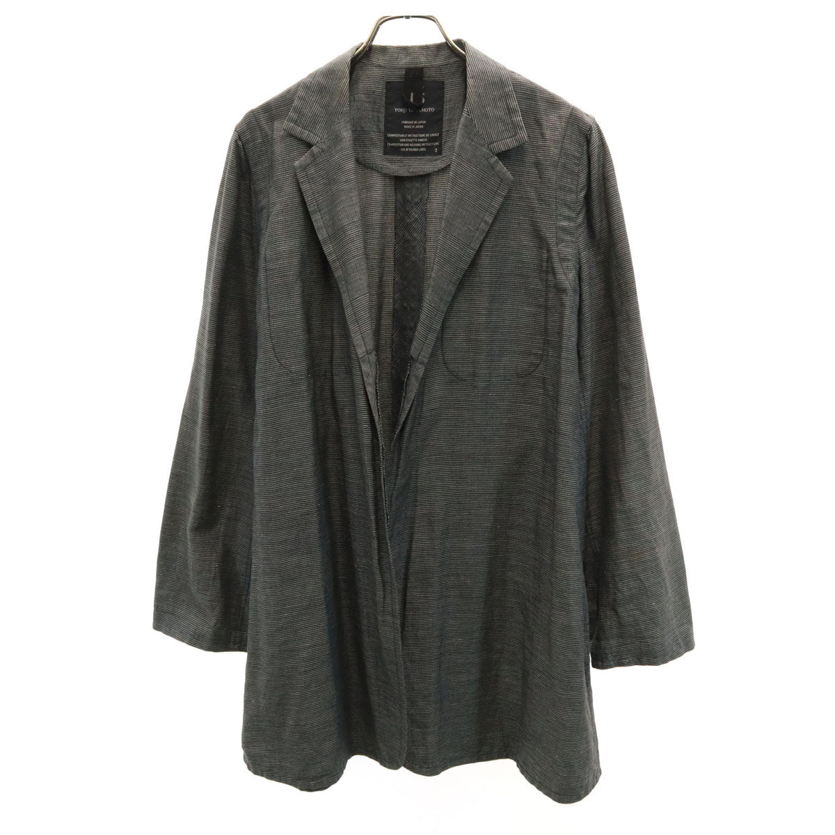 Y's ワイズ 日本製 リネンブレンド 総柄 ジャケット 3 グレー系 ヨウジヤマモト メンズ