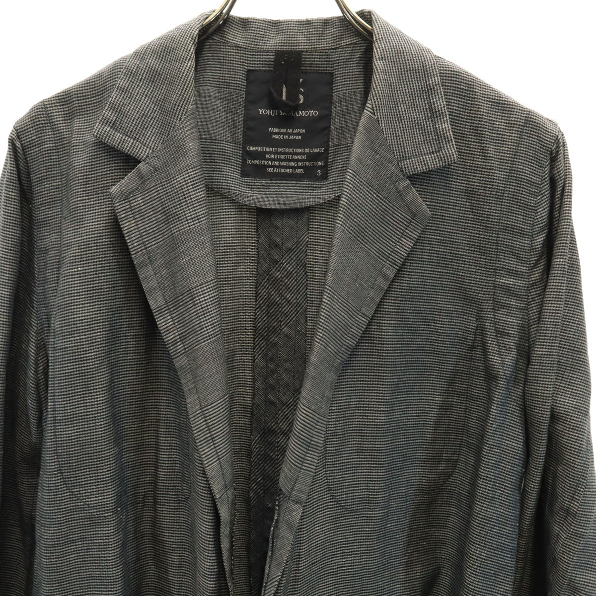 Y's ワイズ 日本製 リネンブレンド 総柄 ジャケット 3 グレー系 ヨウジヤマモト メンズ